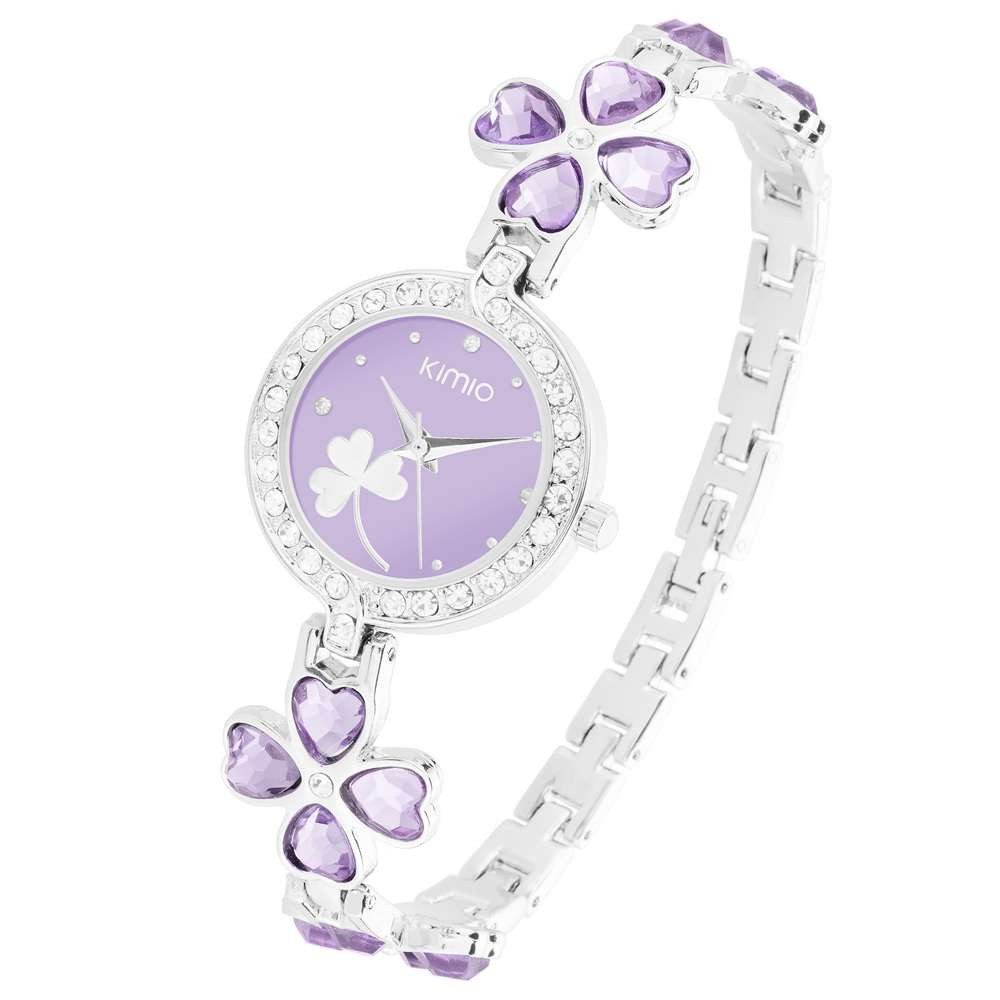 Taffstyle Quarzuhr Damen Armbanduhr mit Kristallen und Glücksbringer Kleeblatt, (Elegante Damen Uhr mit Kleeblatt Design und Metallarmband - Geschenkidee)