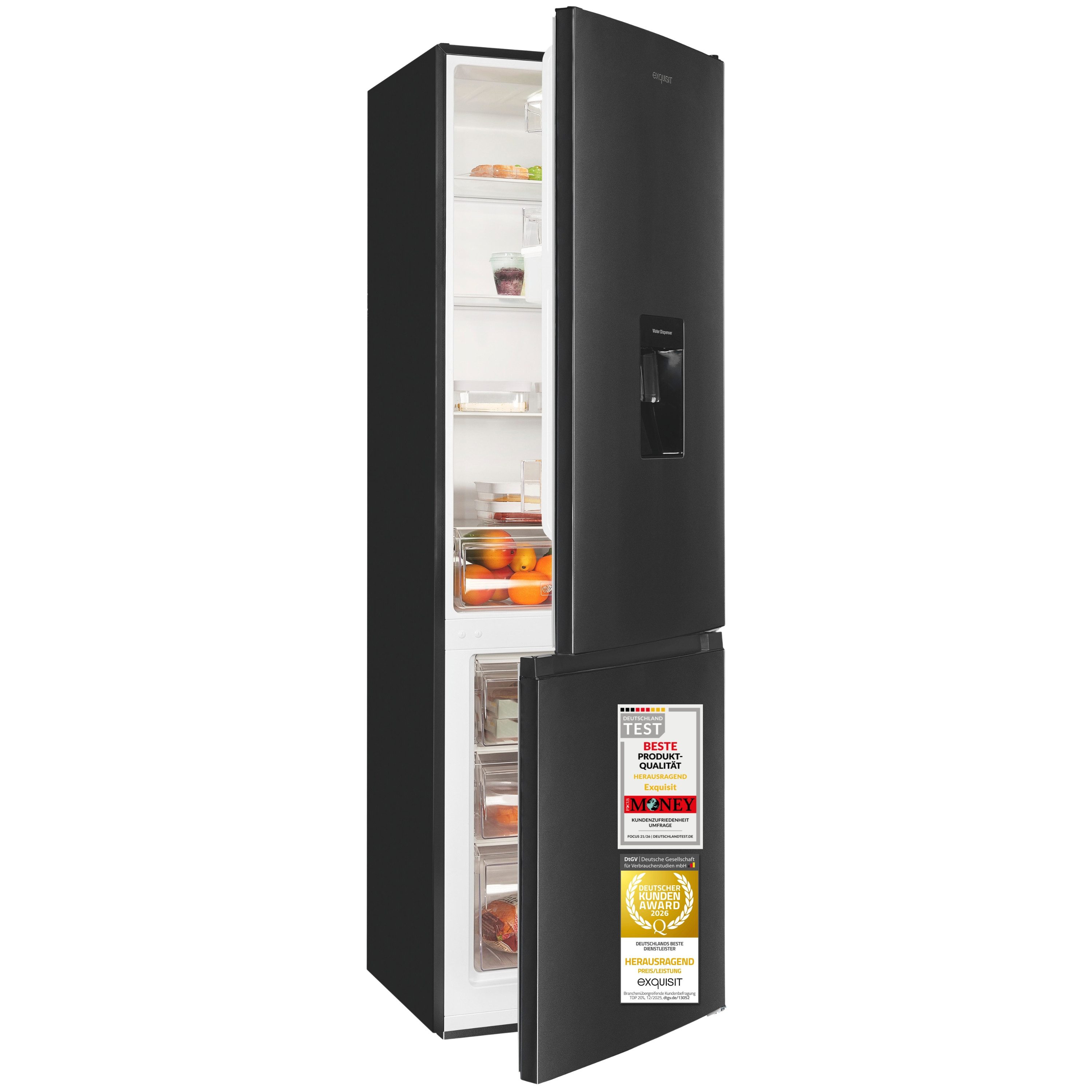exquisit Kühl-/Gefrierkombination KGC5265-70-WS-040E, 179,5 cm hoch, 55 cm breit, 260 l Nutzinhalt gesamt, 4 Sternefach, Energieklasse E, 40 dB