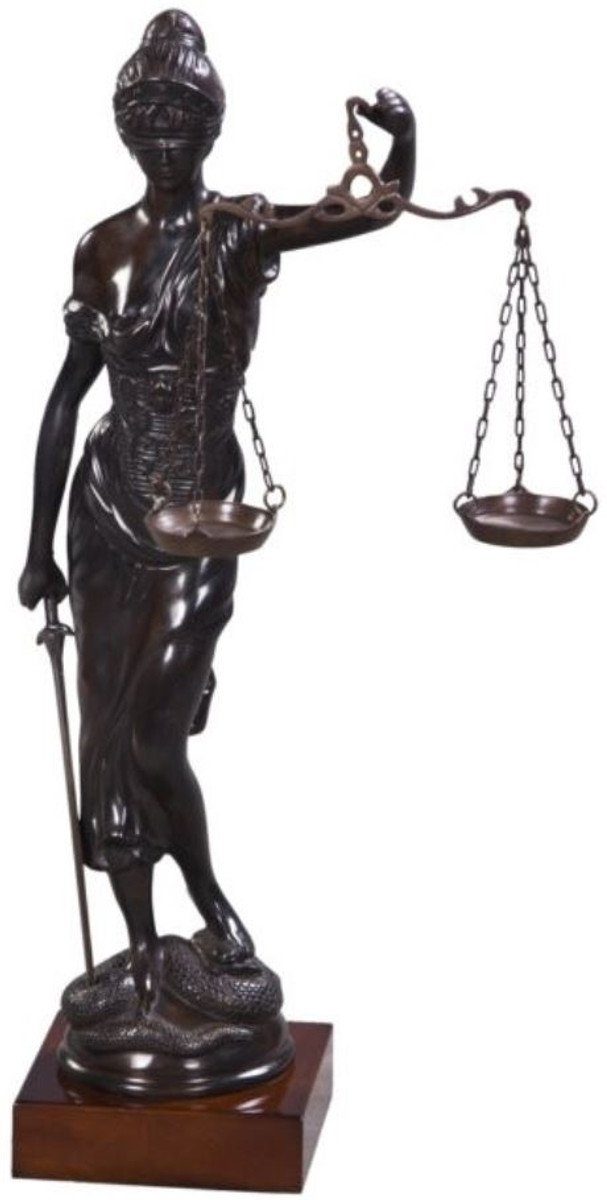 auf / x Justitia 25 Mahagoni 45 Holzsockel Luxus - H. 80 Bronzefigur cm Bronze Dekofigur Luxus Dunkelbraun Kollektion Casa Padrino x