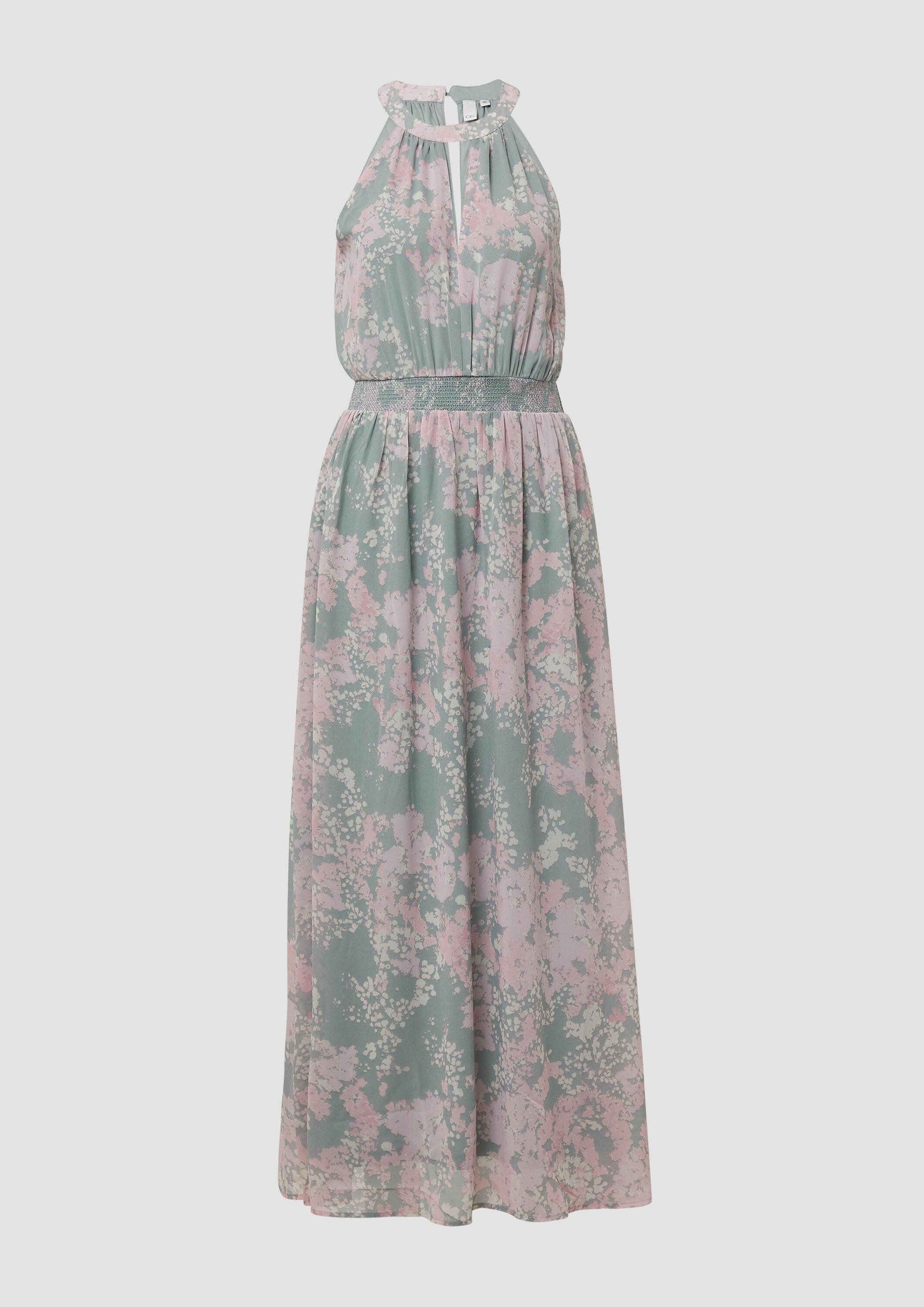 QS Maxikleid Kleid Langes Chiffonkleid mit Smok-Detail