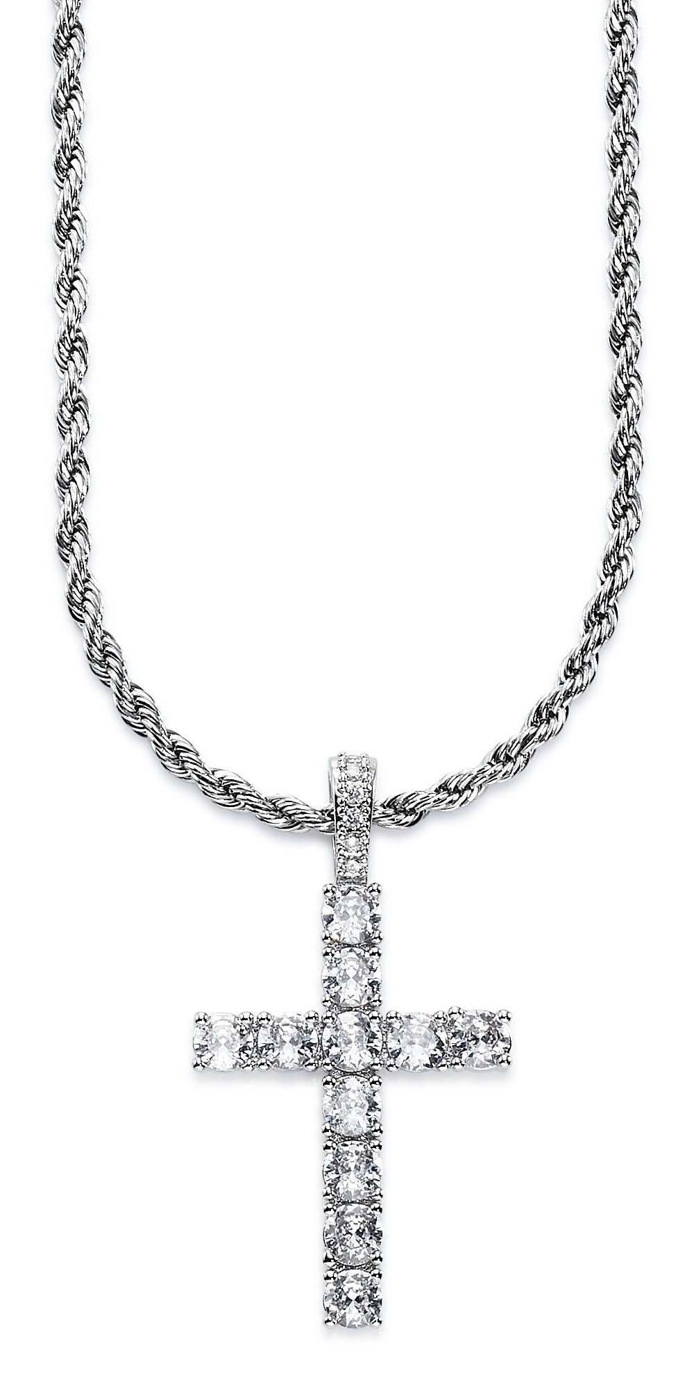 Bruno Banani Kette mit Anhänger Schmuck Geschenk Kordelkette aus Edelstahl mit großem Kreuz, mit Zirkonia (synth)