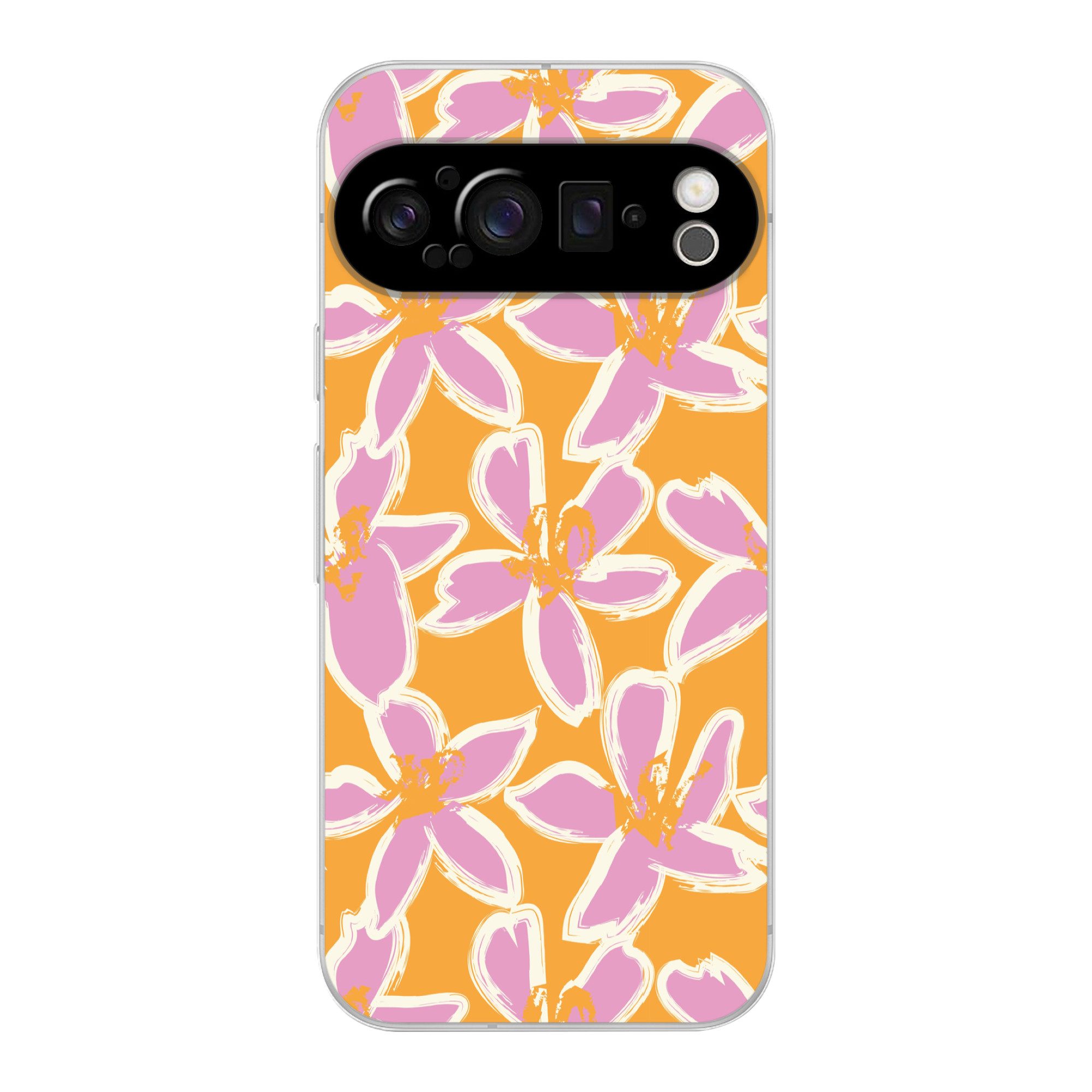 MuchoWow Handyhülle für Google Pixel 9 Pro Blumen - Muster - Rosa - Orange, Phone Case, Silikon, Schutzhülle Dünn
