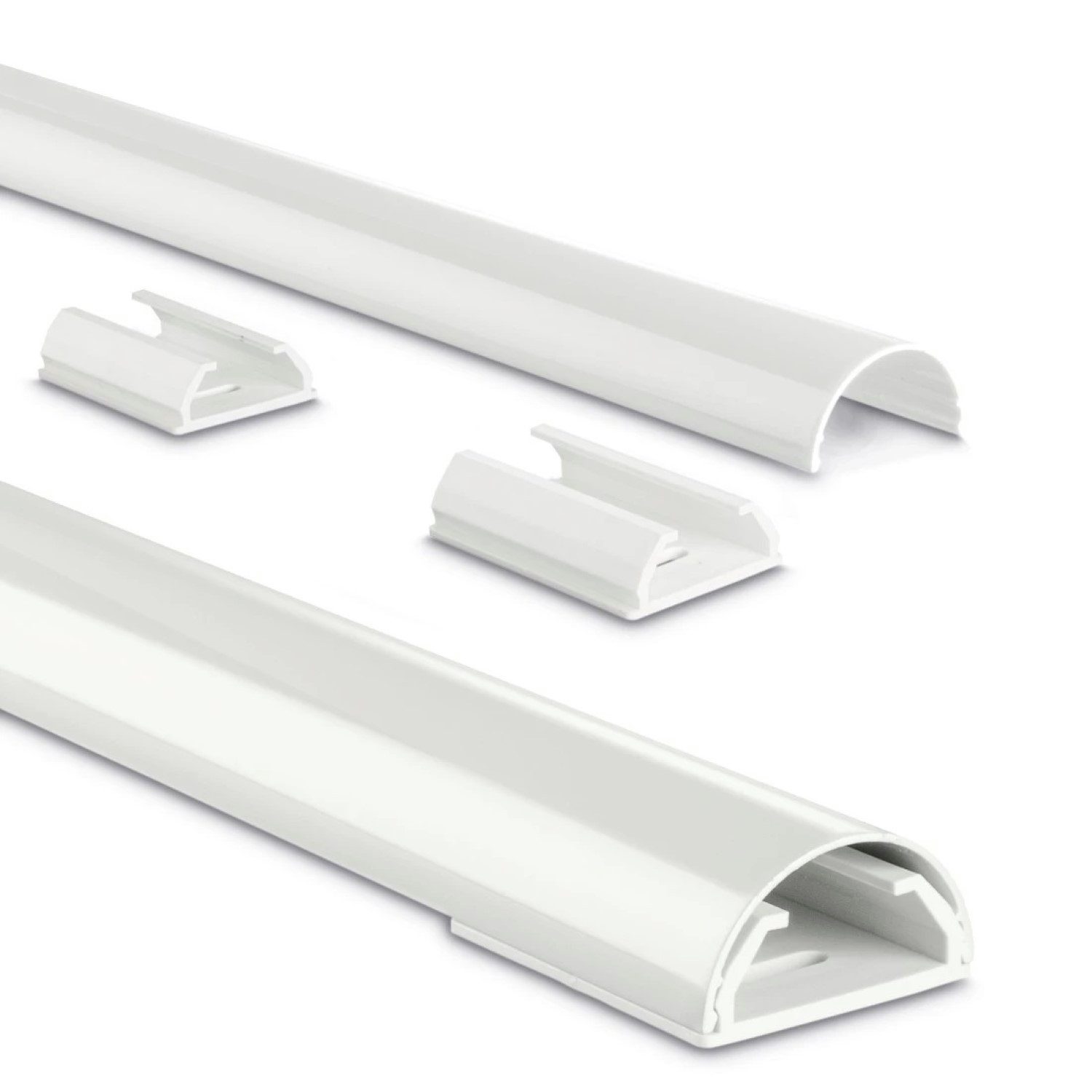 Hama Kabelkanal ALU Kabelkanal Kabel-Leiste Fußbodenkanal Weiß (Set, Kabelkanal mit Zubehör), Kabelkanal halbrund Sockel Wand Boden Aufputz TV Beamer PC Audio HiFi