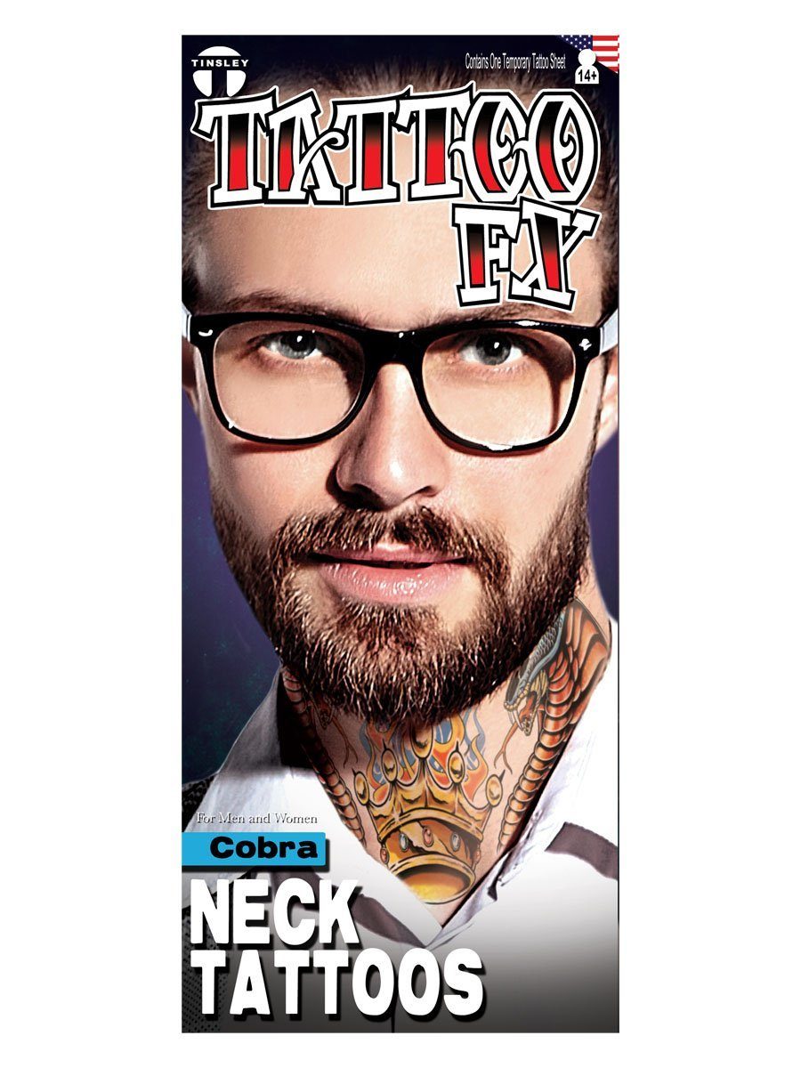 Tinsley Театральний грим Cobra Hals-Klebetattoo - Fasching Halloween Karnev, Temporäres Tattoo in beeindruckend realistischer Qualität