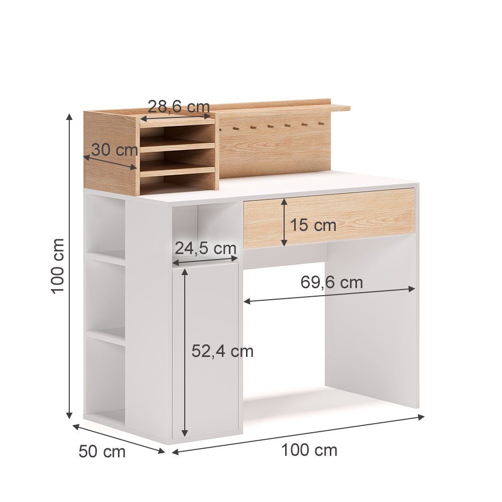 Vicco Schreibtisch, Weiß/Sonoma, 100 x 50 cm (1-St)