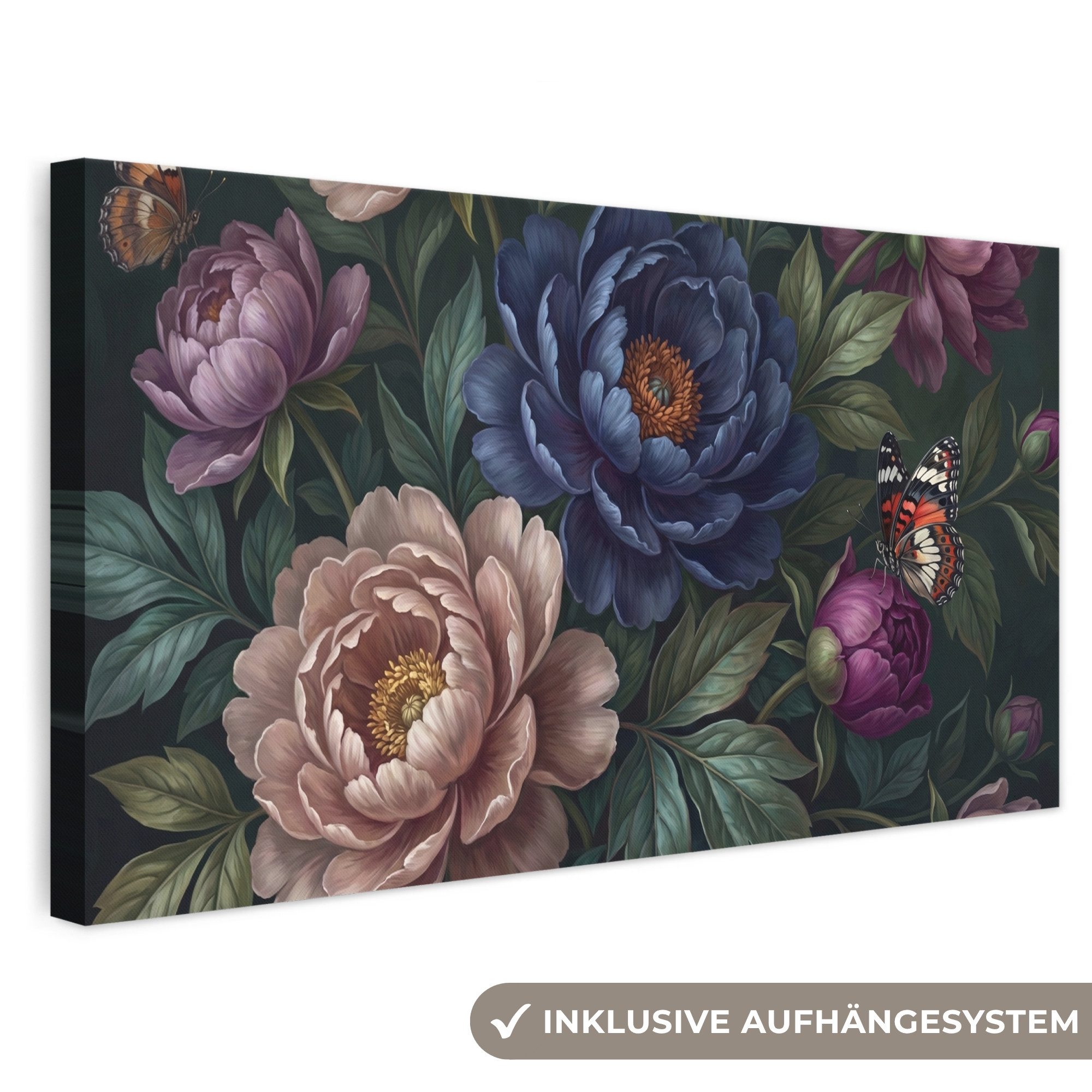 OneMillionCanvasses® Leinwandbild Panorama Blumen – Schmetterling – Natur – Modern – Lila, Fotodruck (1 St), Wandbild, Deko Schlafzimmer Wohnzimmer Flur 40x20 cm