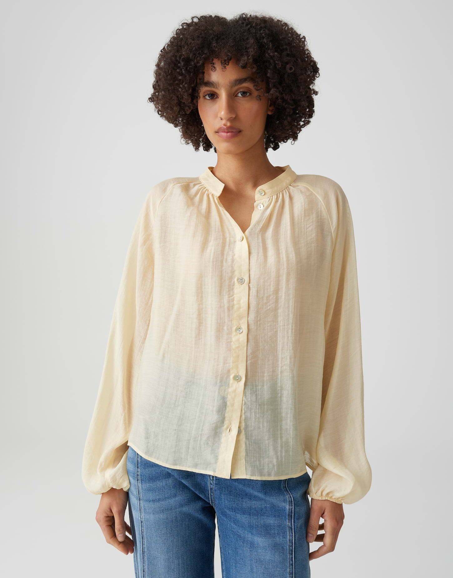 OPUS Langarmbluse Oversized Tunikabluse mit zartem Crash Effekt elastisches Gummi am Ärmelsaum
