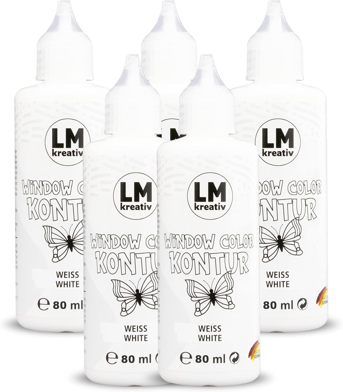 LM-Kreativ Bastelfarbe Window Color Konturenfarbe Weiß, XXL-Set, wiederablösbar, inkl. Konturen, Folien & Vorlagenheft