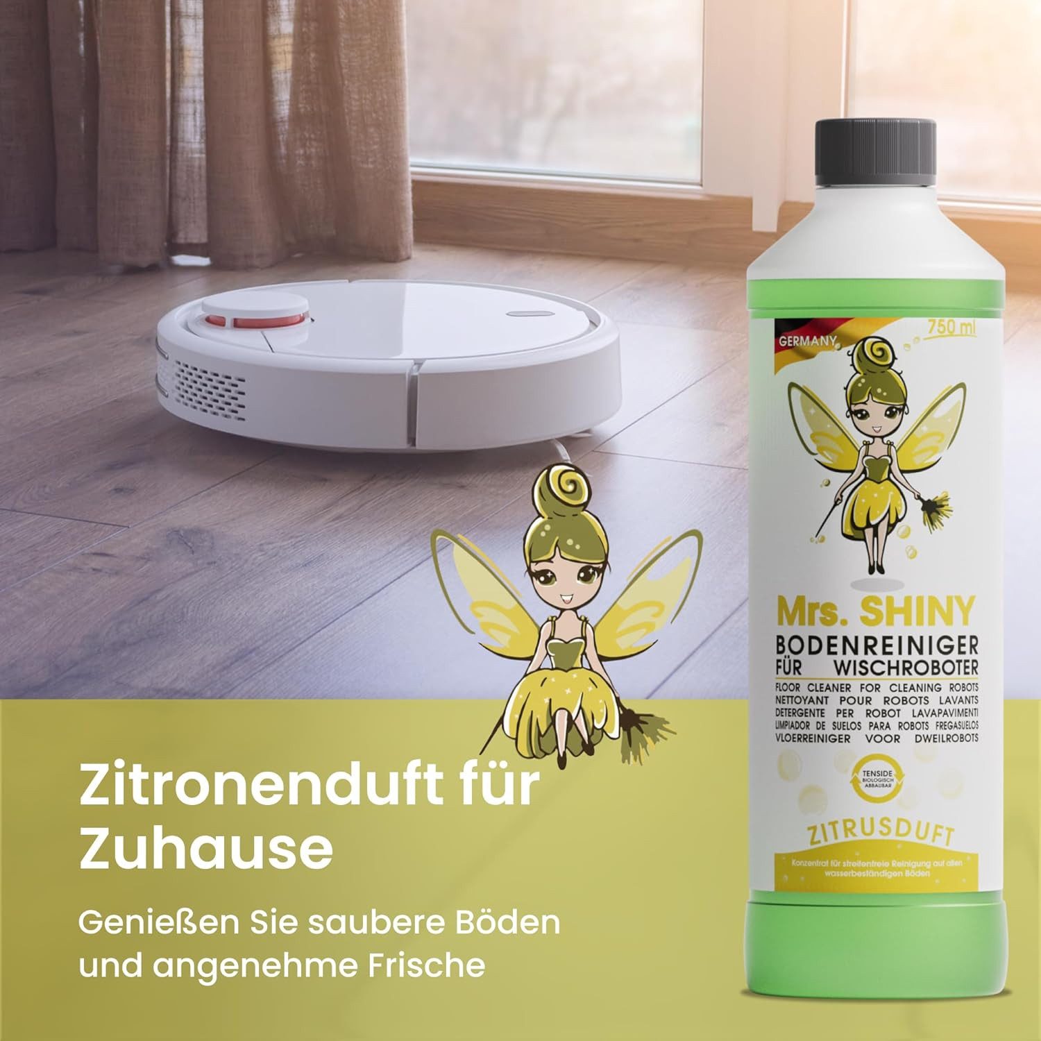 Mrs Shiny Wischroboter Mrs. Shiny-Bodenreiniger für Wischroboter 750ml Konzentrat