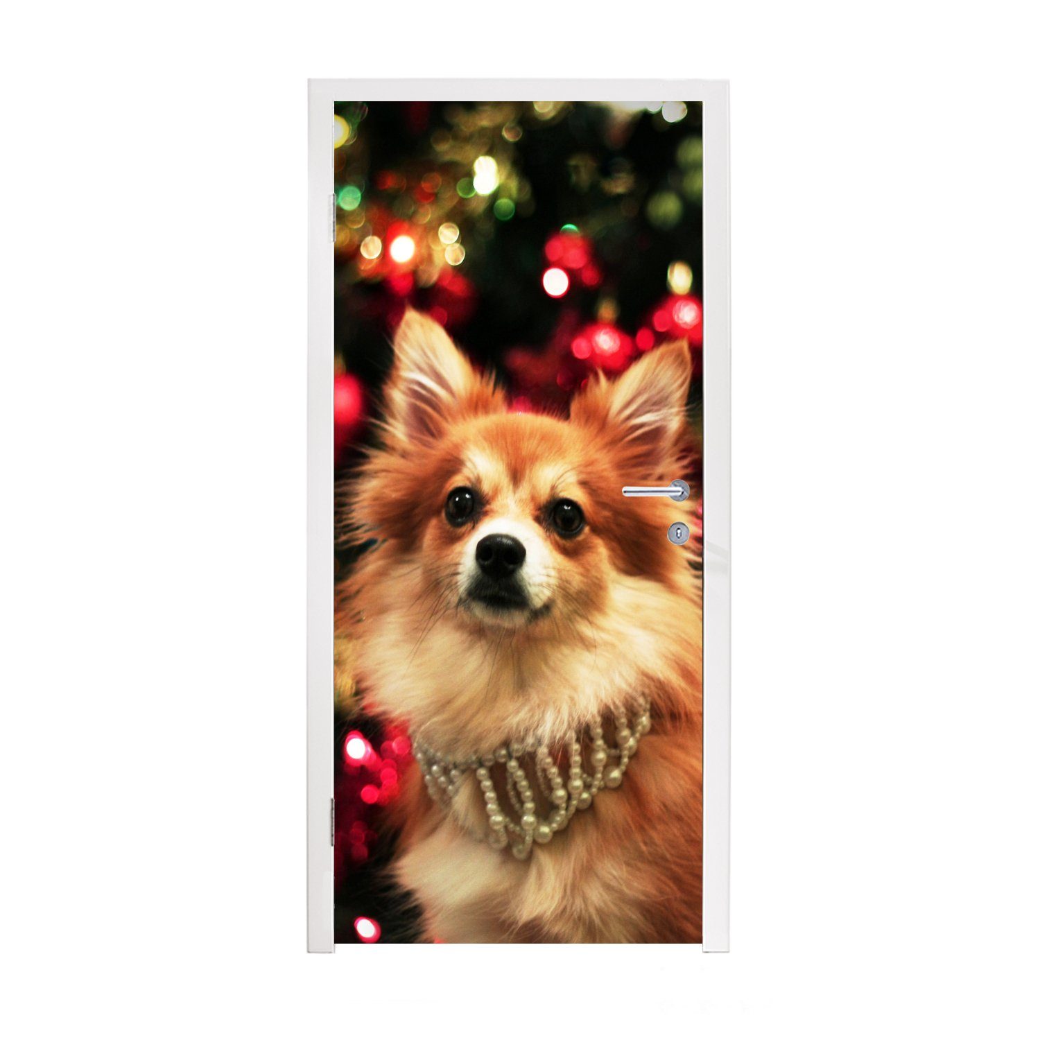 MuchoWow Türtapete Hund zu Weihnachten, Matt, bedruckt, (1 St), Fototapete für Tür, Türaufkleber, 75x205 cm