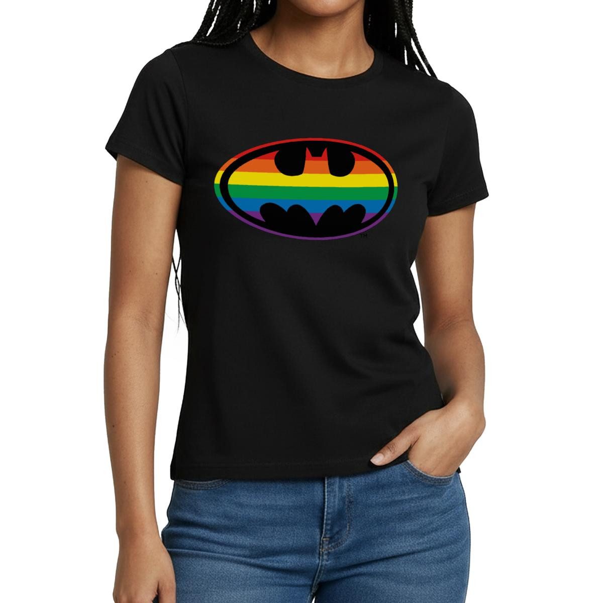 T-Shirt Justice League Batman Regenbogen Logo Frauen T-Shirt