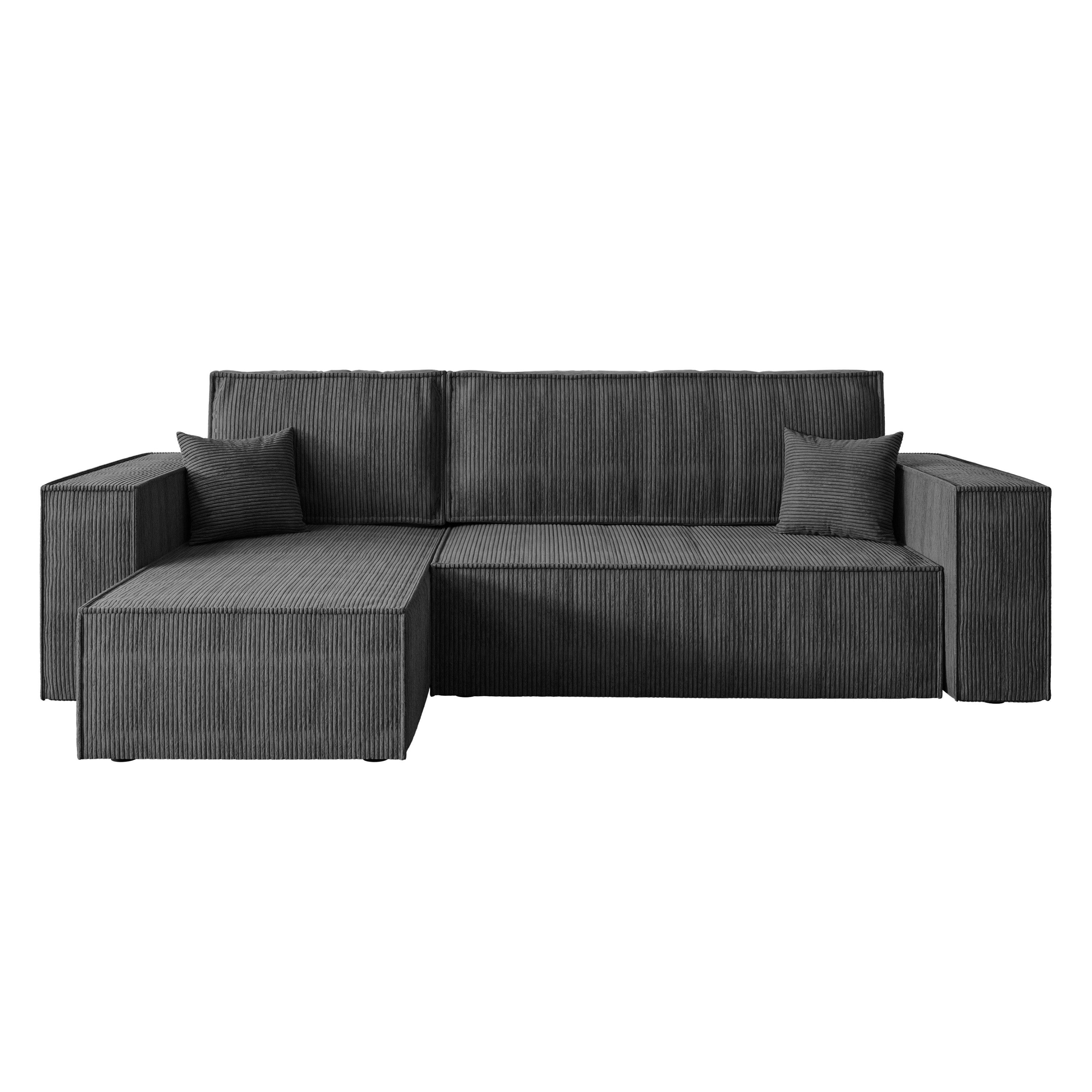 Lookway Ecksofa Gepolstertes CARLOS L-Form, Cord-Stoff, mit Schlaffunktion und Bettkasten, Seite universal