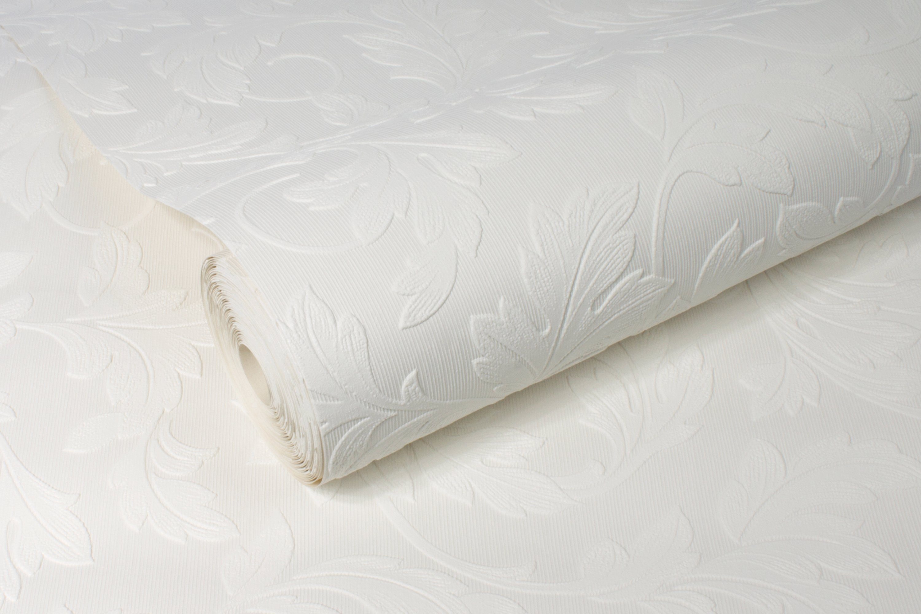 WOW Papiertapete Acanthus, aufgeschäumt, uni, (1 St), Weiß - 10m x 52cm