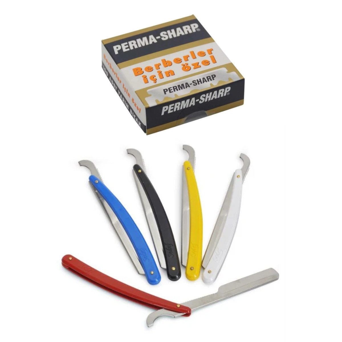 Gillette Rasierklingen Perma Sharp Rasierklingen 100er Pack + 1 Stück Rasiermesser Rasierset, 2-tlg.