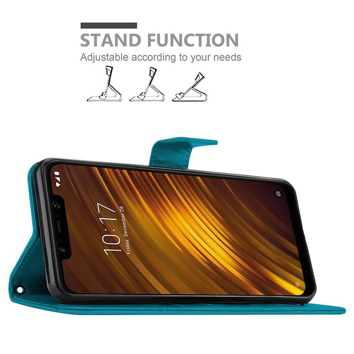 Cadorabo Handyhülle für Xiaomi Pocophone F1 Hülle Xiaomi Pocophone F1, Hülle Schutzhülle Blumen Flower mit Standfunktion Kartenfach Magnet