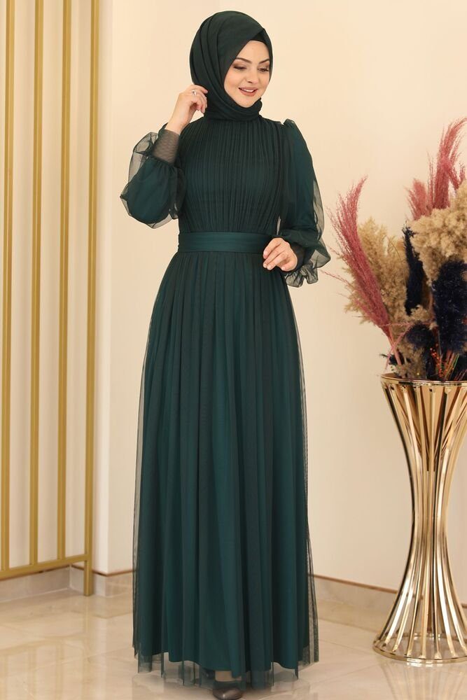 Modavitrini Abendkleid Sükse Abiye Damenkleid Grün Hijab Kleid Langärmliges  Maxikleid
