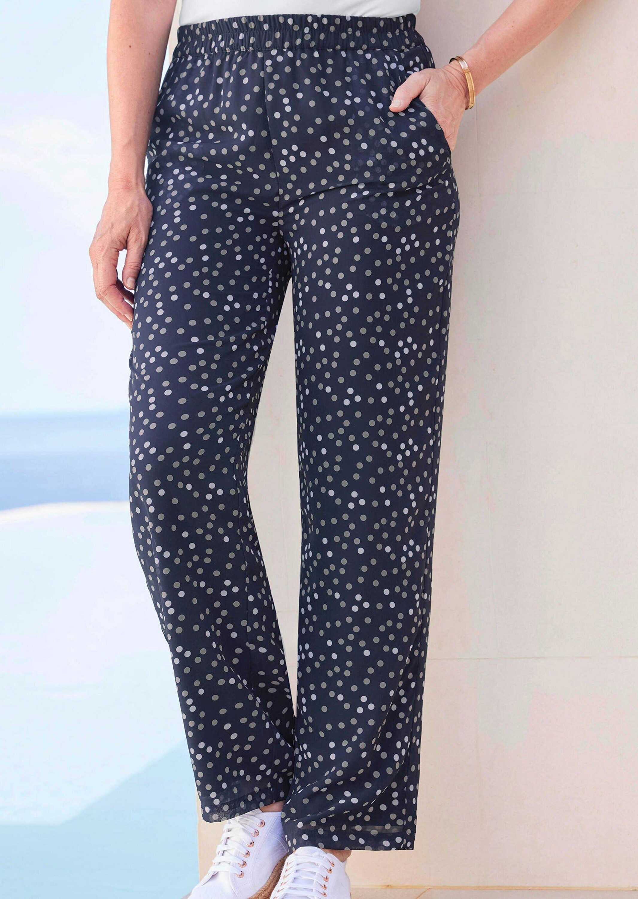 GOLDNER Schlupfhose Luftige Hose VERA mit Tupfenmuster Weite Chiffonhose mit Dehnbund, Taschen, Allover-Print, langes Bein