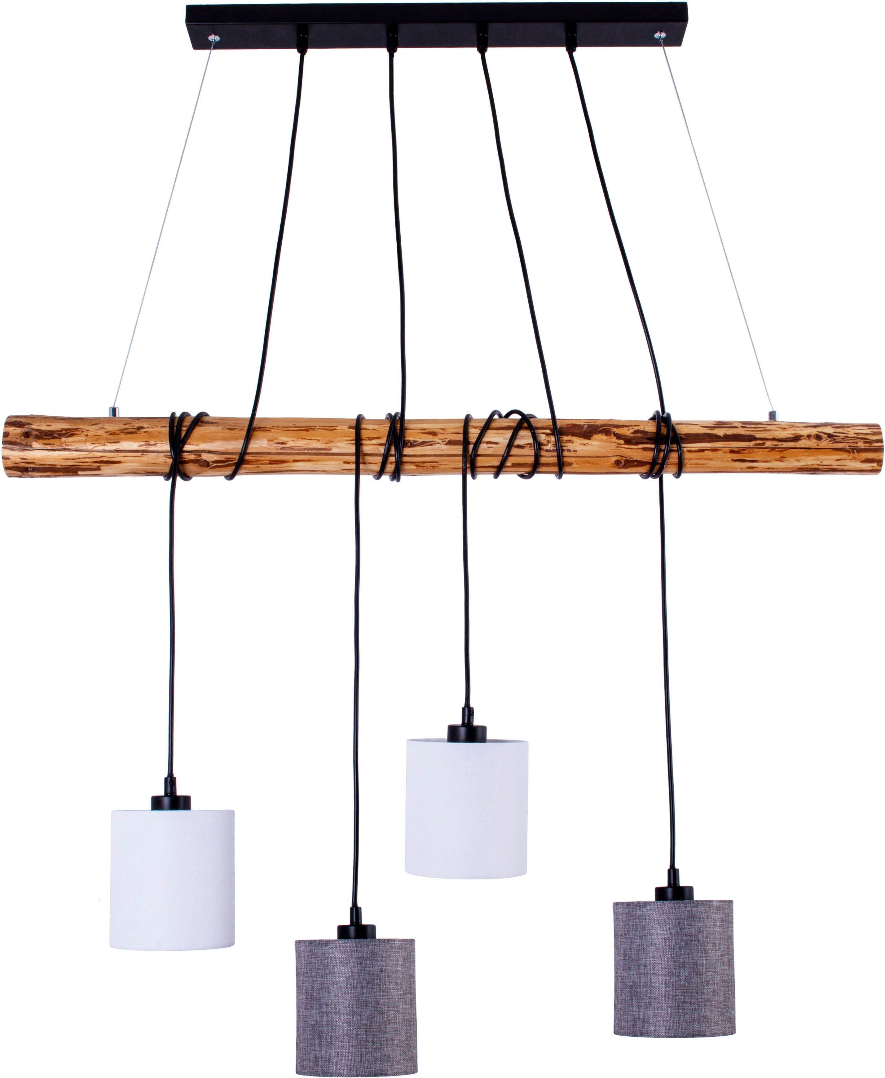 näve Pendelleuchte Malta, ohne Leuchtmittel, Textilschirme weiß/naturgrau, Gestell Metall/Zedernholz, 4x E27