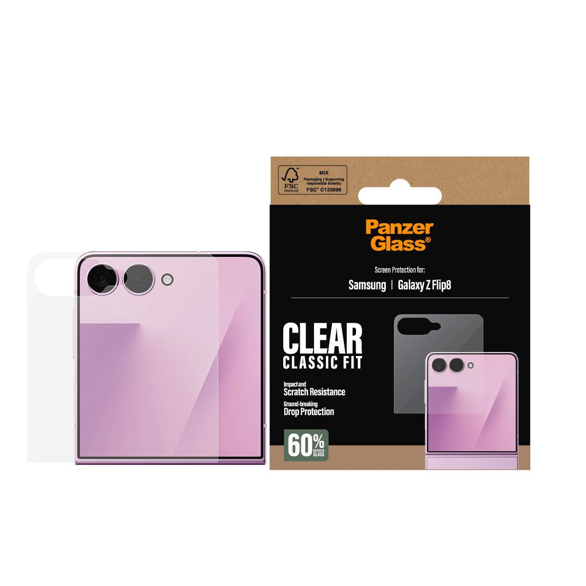 CARE by PanzerGlass Displayschutzglas Classic Fit Screen Protector für Samsung Galaxy Z Flip8, Displayschutzfolie, Schutzfolie, Bildschirmschutz, kratz- & stoßfest