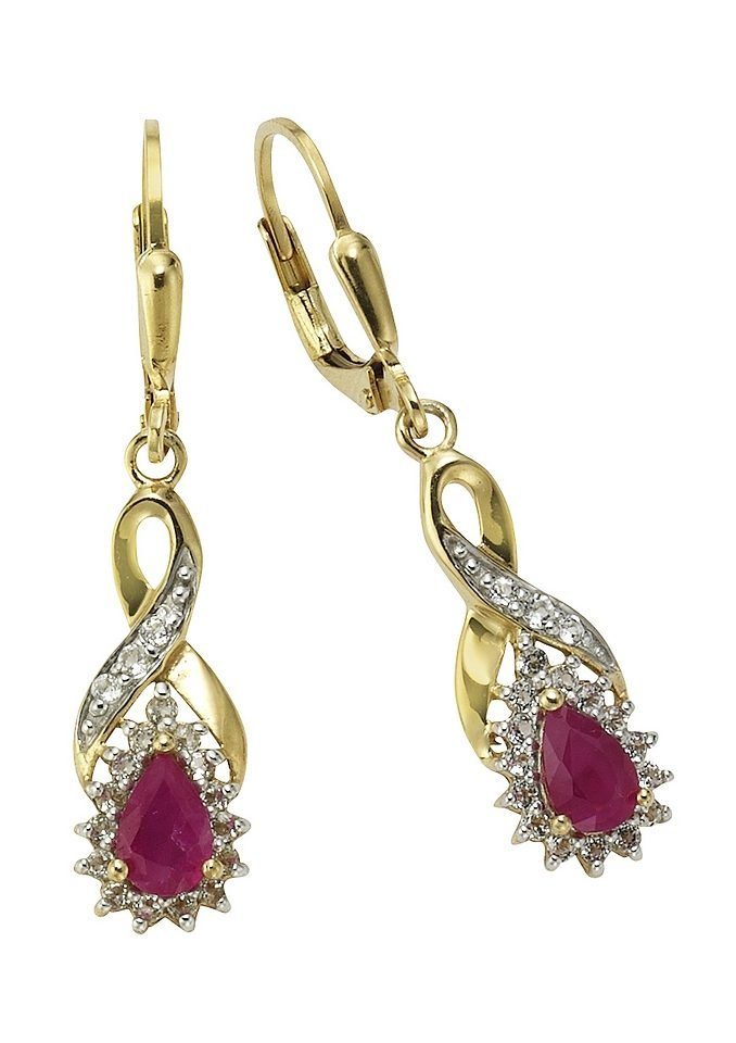 Firetti Paar Ohrhänger Schmuck Geschenk Gold 333 Ohrschmuck Patentbrisur Farbstein Edelstein, mit Rubin, Weißtopas