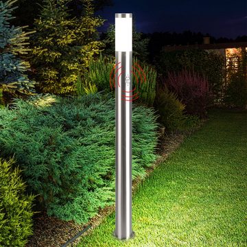 etc-shop LED Außen-Stehlampe, Leuchtmittel inklusive, Warmweiß, Garten Steh Lampe Edelstahl Bewegungsmelder Terrassen