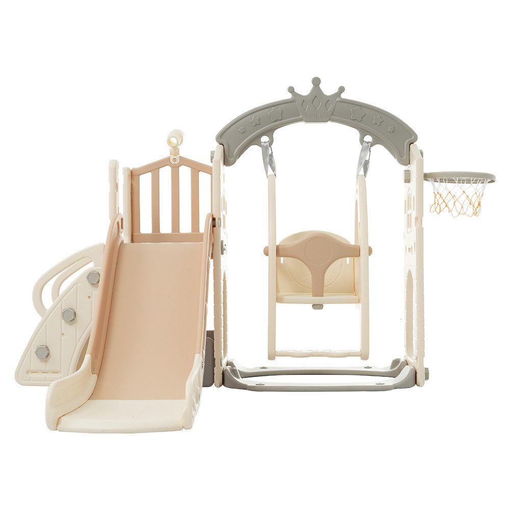 Indoor-Rutsche 5-in-1 Kinderspielset Schaukel Kletterleiter Basketballkorb Teleskop