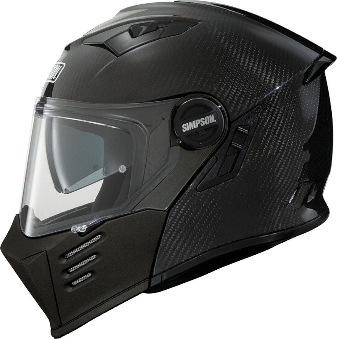 Simpson Motorradhelm Darksome Carbon 06 Klapphelm, integriertes Sonnenvisier,vorbereitet für Kommunikationssystem,in