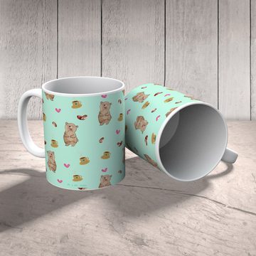 Mr. & Mrs. Panda Tasse Bär Kaffee - Türkis - Geschenk, Porzellantasse, Bär Muster, Herz, Kaf, Keramik, Einzigartiges Botschaft