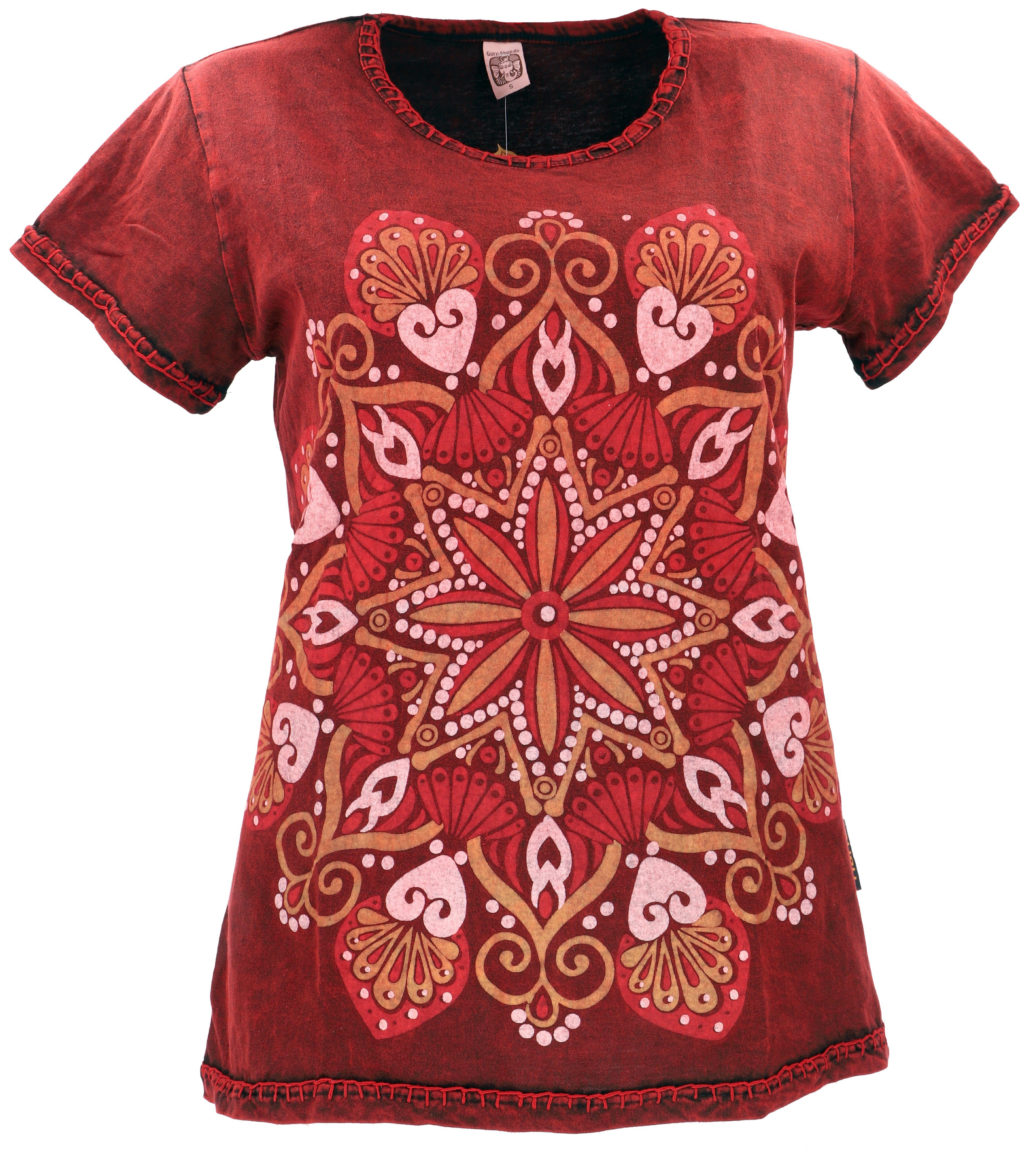 Guru-Shop T-Shirt Boho T-Shirt mit Mandaladruck, Stonewashed.. Festival, Ethno Style, alternative Bekleidung