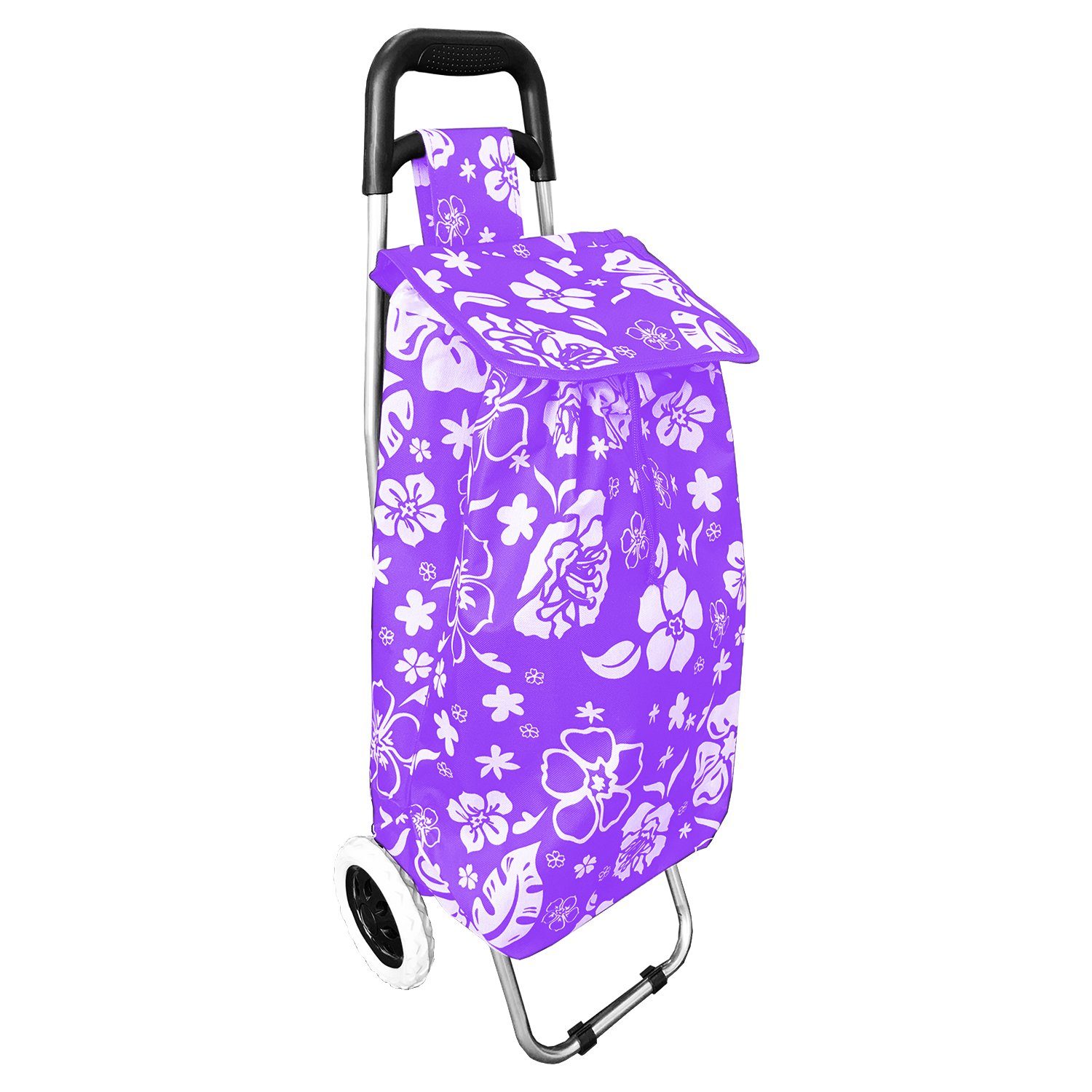 Mojawo Reisetasche Einkaufstrolley Violett mit Blumenmuster + Rädern / klappbar