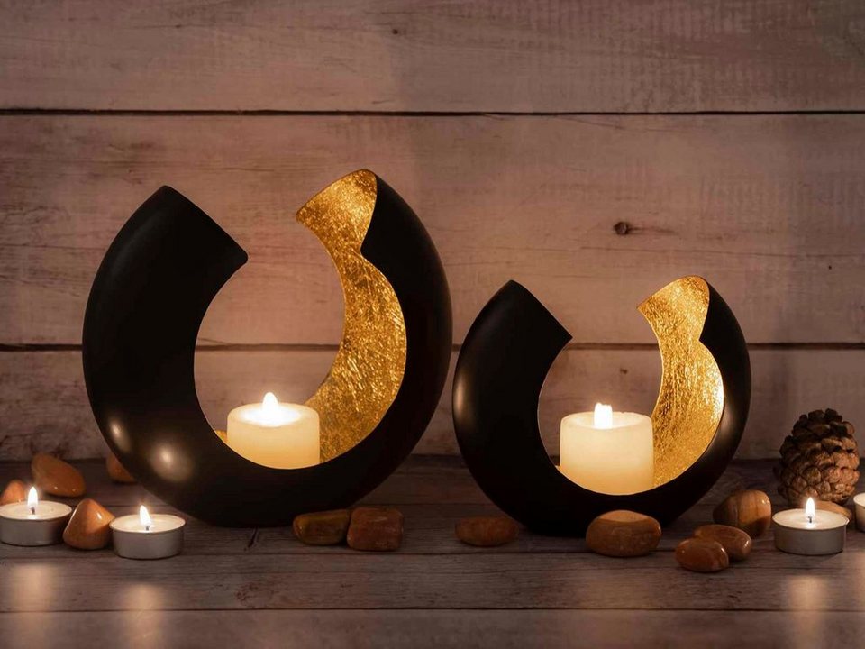 Teelichthalter Set Kerzenhalter schwarz Omega Kerzenständer m 2-teilig Casamia Windlicht