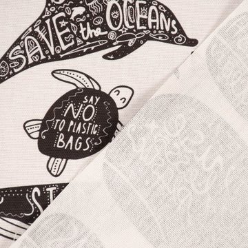 Vorhang SCHÖNER LEBEN. Vorhang Save the Ocean Meerestiere schwarz weiß 245cm, SCHÖNER LEBEN., Smokband (1 St), blickdicht, Baumwolle, handmade, made in Germany, vorgewaschen