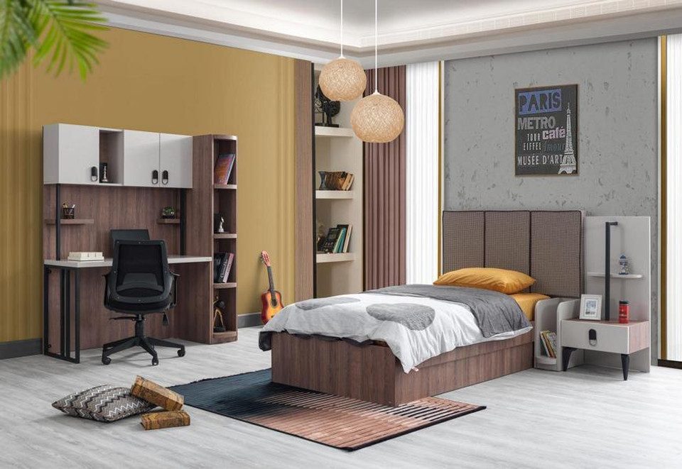Jugendzimmer-Set Kinderzimmer Set Bett Nachttisch Schreibtisch Bücherregal Modern