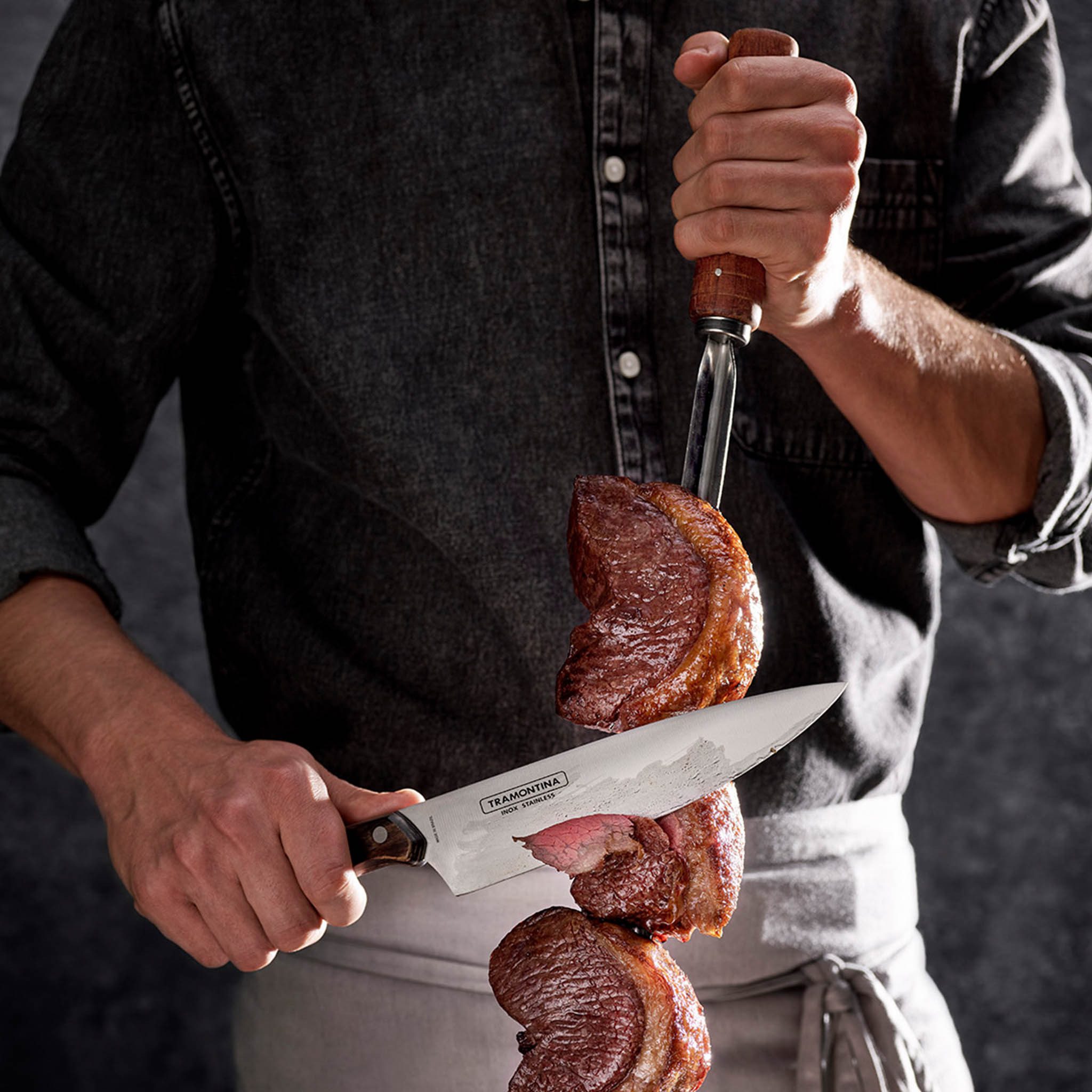 Tramontina Grillspieß CHURRASCO 10 mm, rostfrei, Holzgriff (1-St), Edelstahl, Griff aus Hartholz, spezielles V-Profil für Stabilität