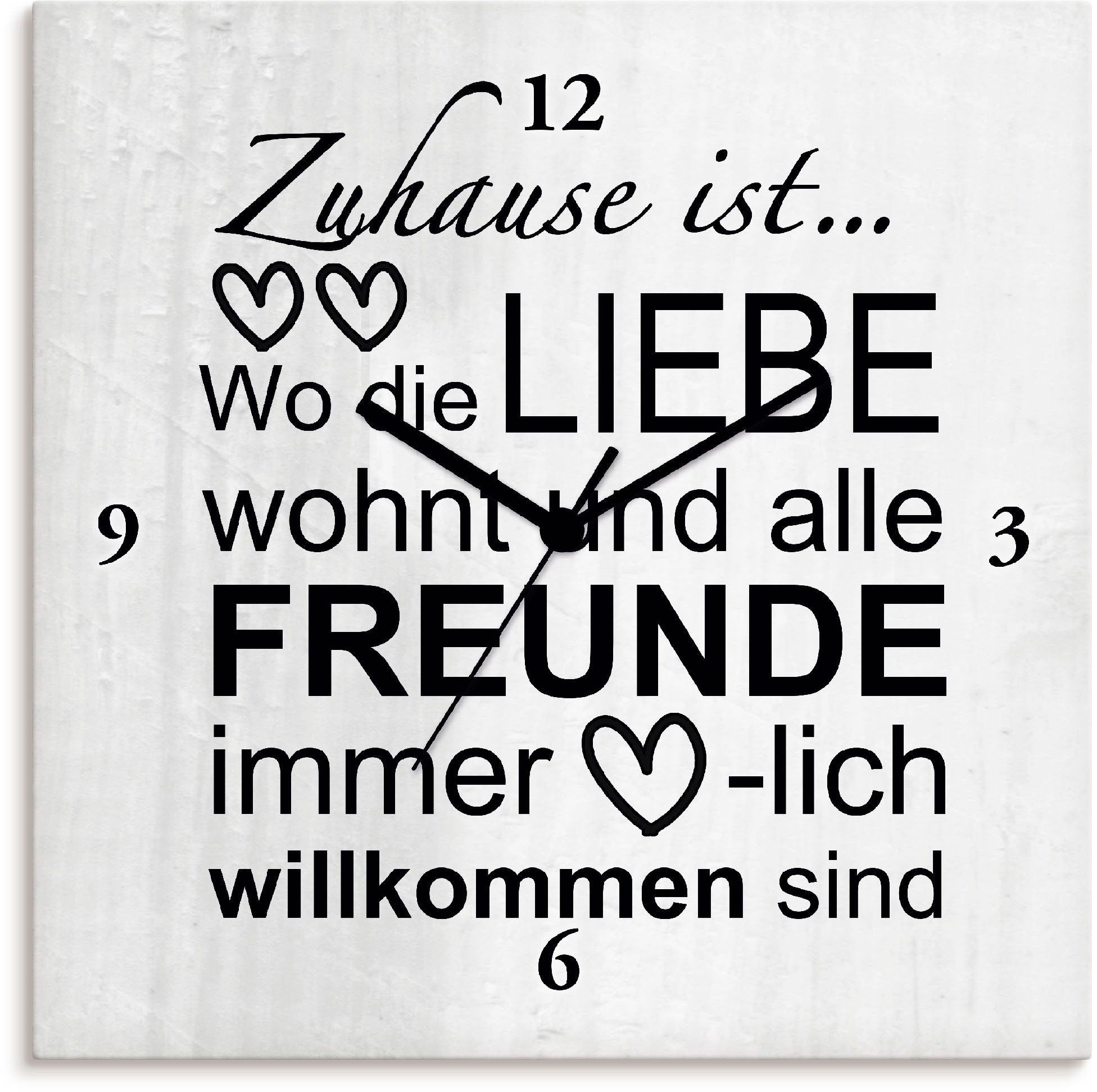 Artland Wanduhr Wo die Liebe wohnt (wahlweise mit Quarz- oder Funkuhrwerk, lautlos ohne Tickgeräusche)