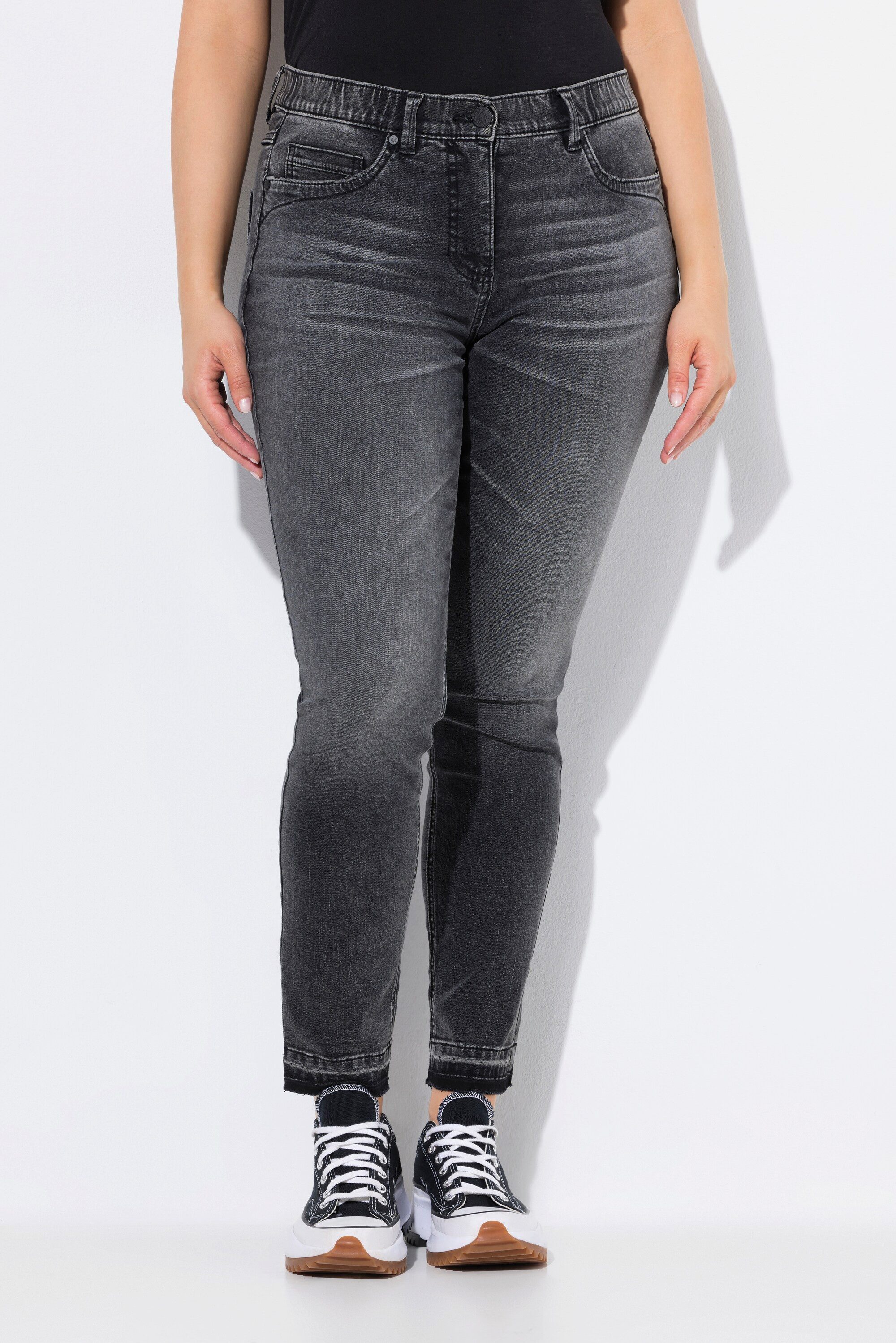 Ulla Popken 5-Pocket-Jeans Jeans Sarah Fransensaum schmales Bein Komfortbun günstig online kaufen