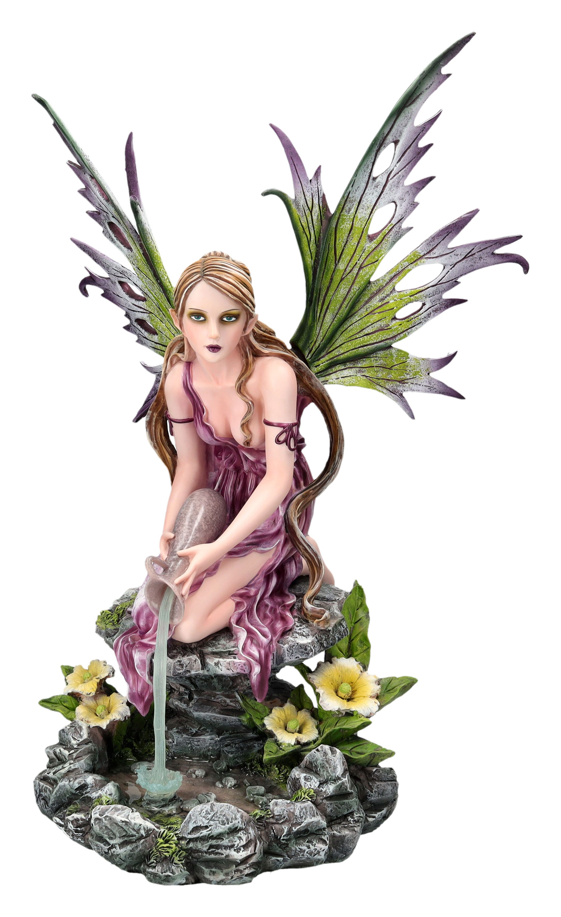 Figuren Shop GmbH Fantasy-Figur Fantasy Elfe Fontana – Dekofigur mit Flügeln Kunststein 48,5 cm Deko