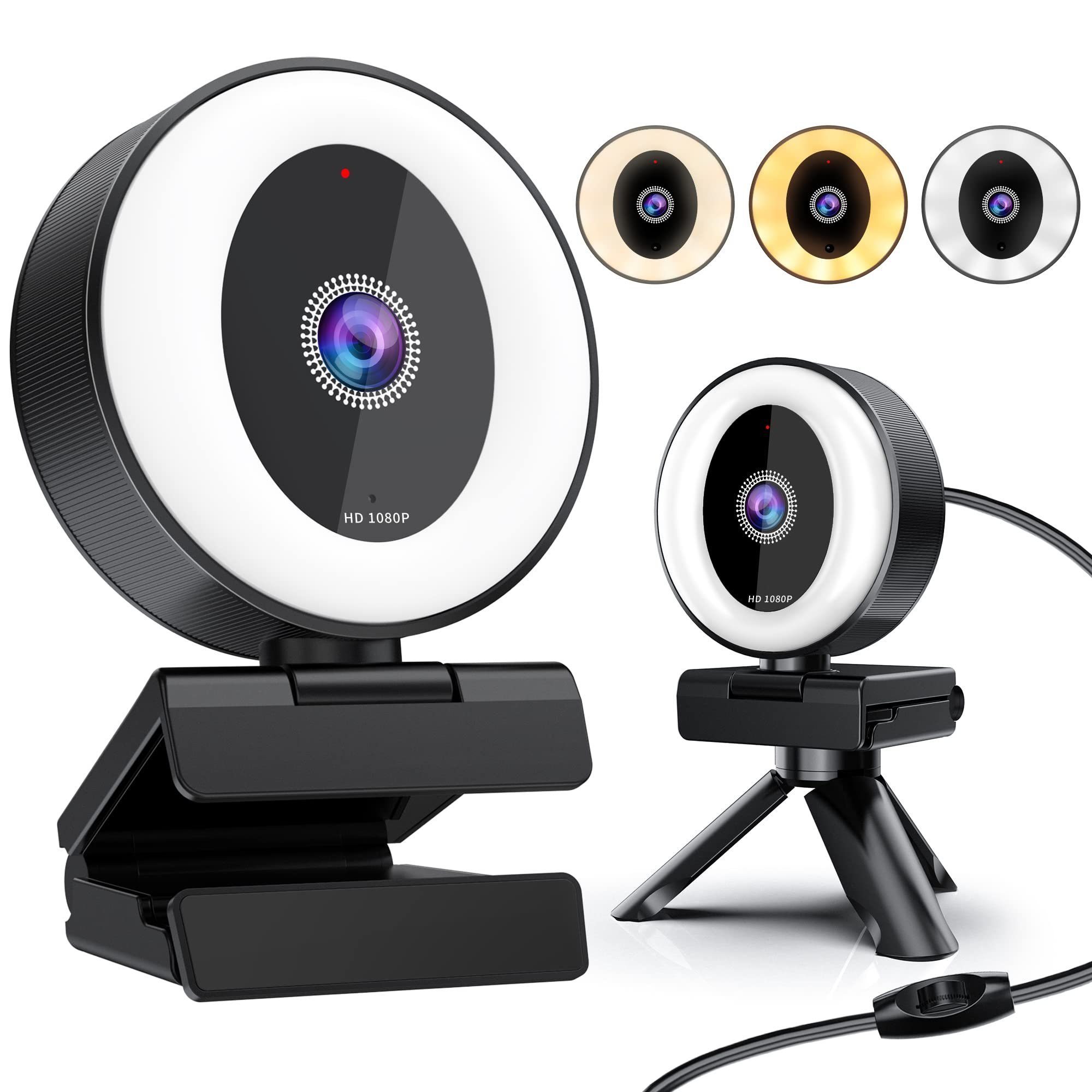 YockTec »1080P Webcam mit Mikrofon und Ringlicht, Full HD Facecam  Live-Streaming Webcam mit Stativ 360°für PC/MAC/Desktop,USB Kamera Web Cam  für YouTube,Skype,Xbox(Weiß/Warmes Licht)-notfall« Full HD-Webcam (HD, WLAN  (Wi-Fi) online kaufen | OTTO