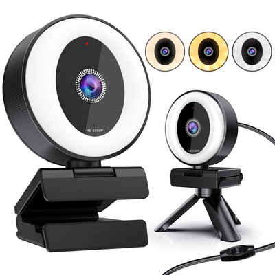 YockTec »1080P Webcam mit Mikrofon und Ringlicht, Full HD Facecam Live-Streaming Webcam mit Stativ 360°für PC/MAC/Desktop,USB Kamera Web Cam für YouTube,Skype,Xbox(Weiß/Warmes Licht)-notfall« Full HD-Webcam (HD, WLAN (Wi-Fi)