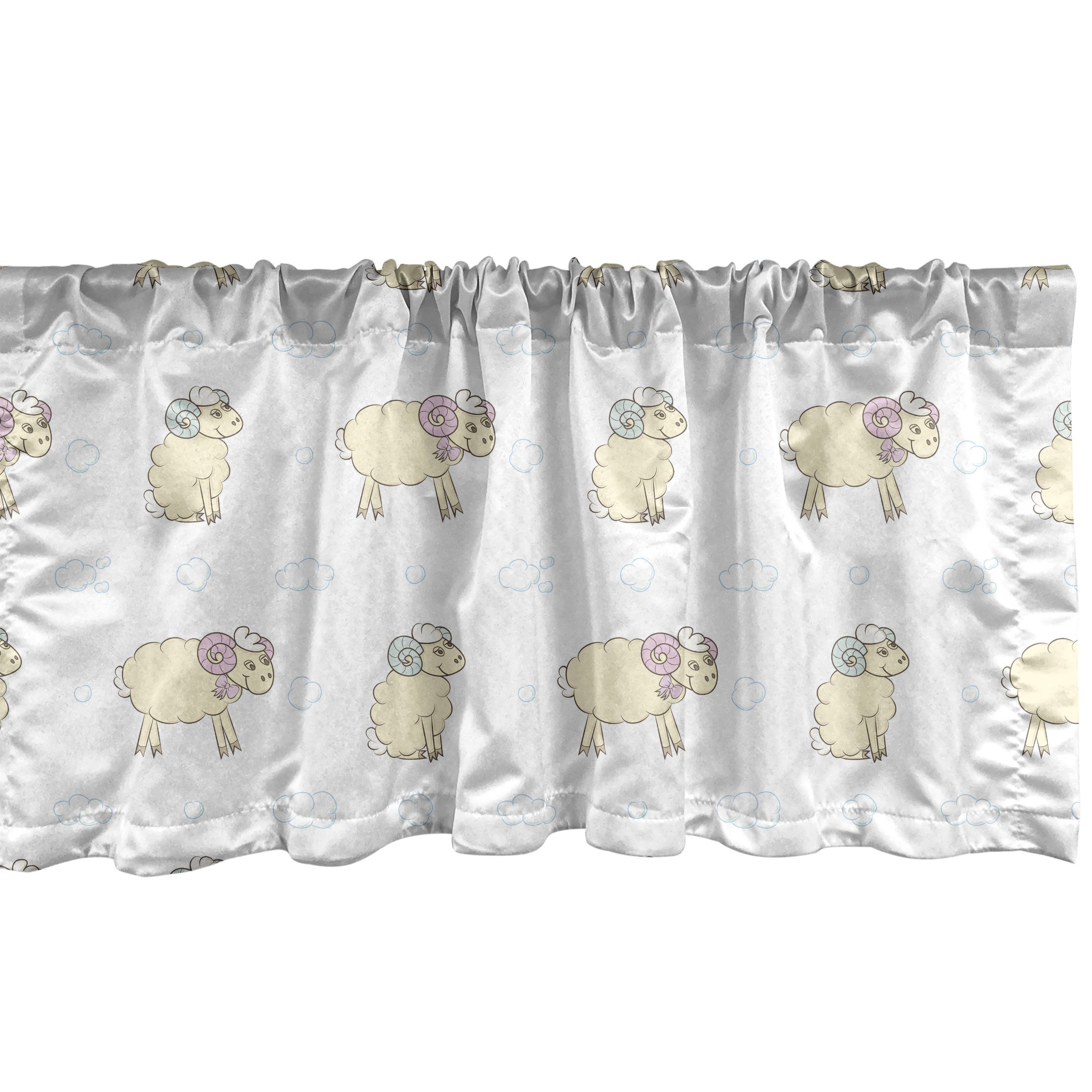 Scheibengardine Vorhang Volant für Küche Schlafzimmer Dekor mit Stangentasche, Abakuhaus, Microfaser, Kindergarten Lächeln Rams und Wolken