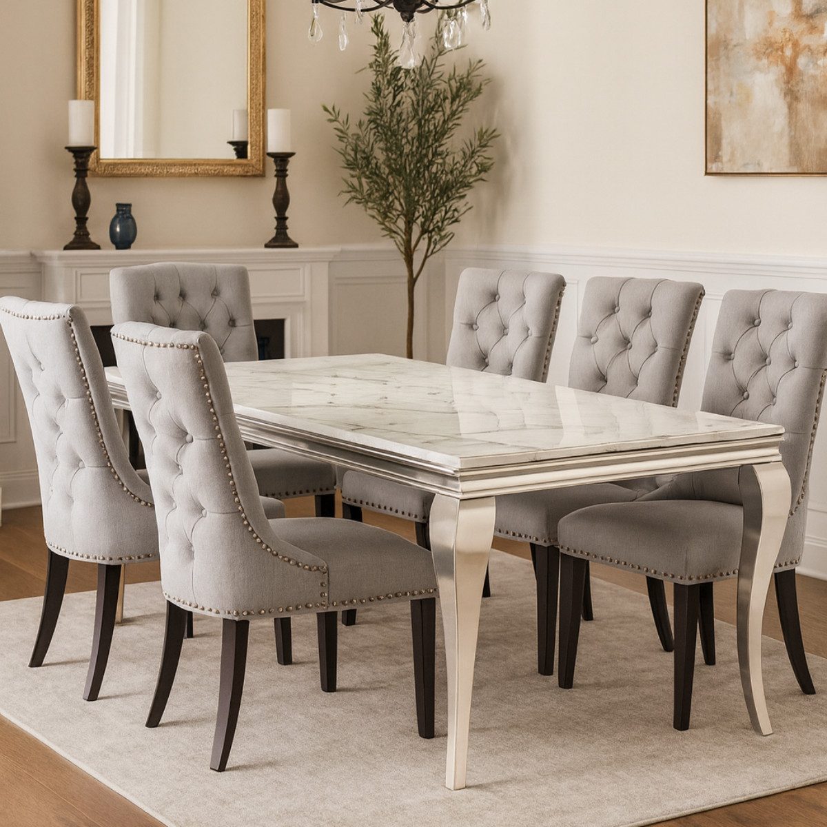 alesvelt Esstisch Milano mit edlen Edelstahlbeinen Glas/Marmoroptik Tischplatte 160cm (1er Set), 160 x 90 x 76 cm