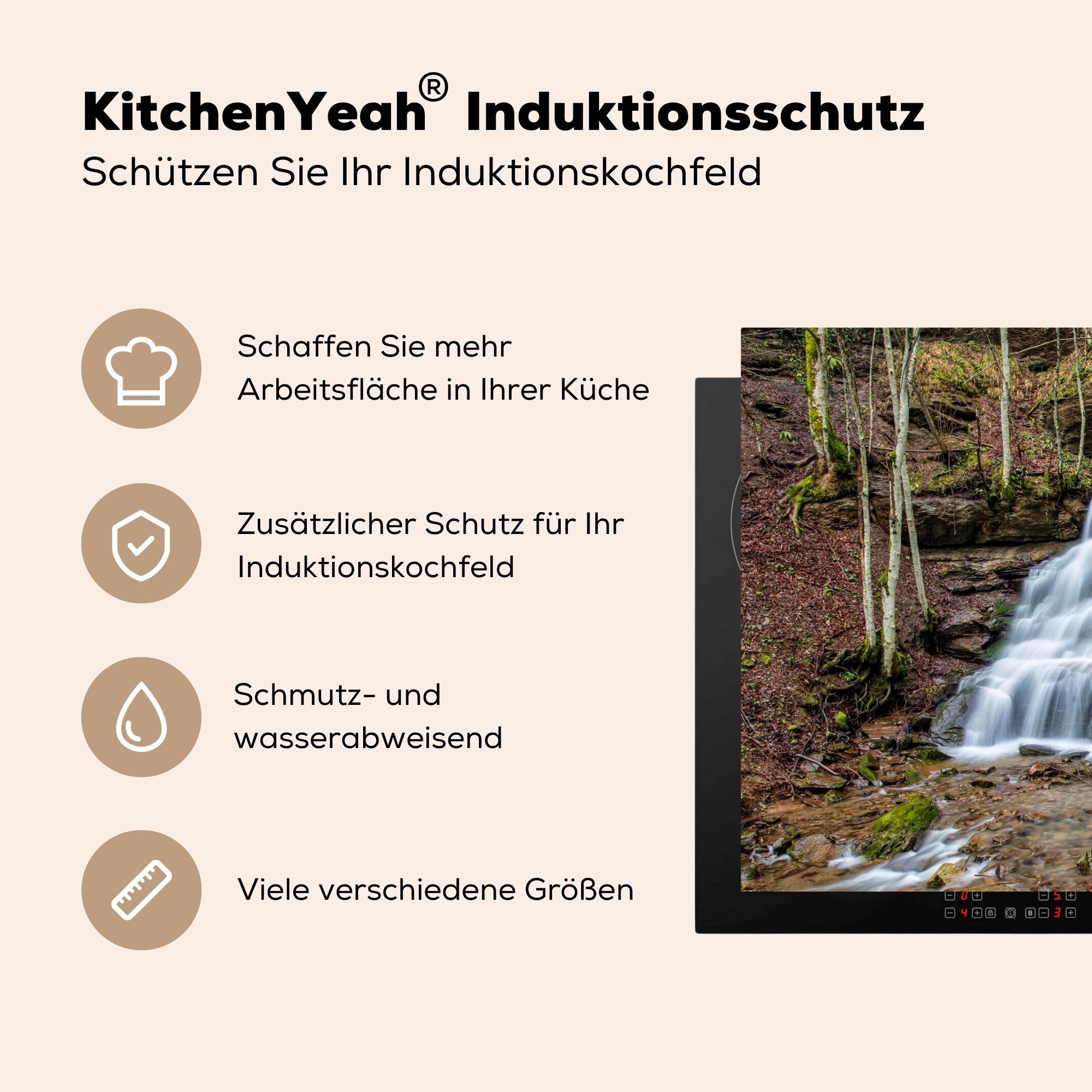 MuchoWow Herdblende-/Abdeckplatte Induktionskochfeld im in Foreste Nationalpark Schutz Vinyl, Italien, die für Wasserfall Ein 71x52 Ceranfeldabdeckung cm, (1 Casentinesi tlg), küche