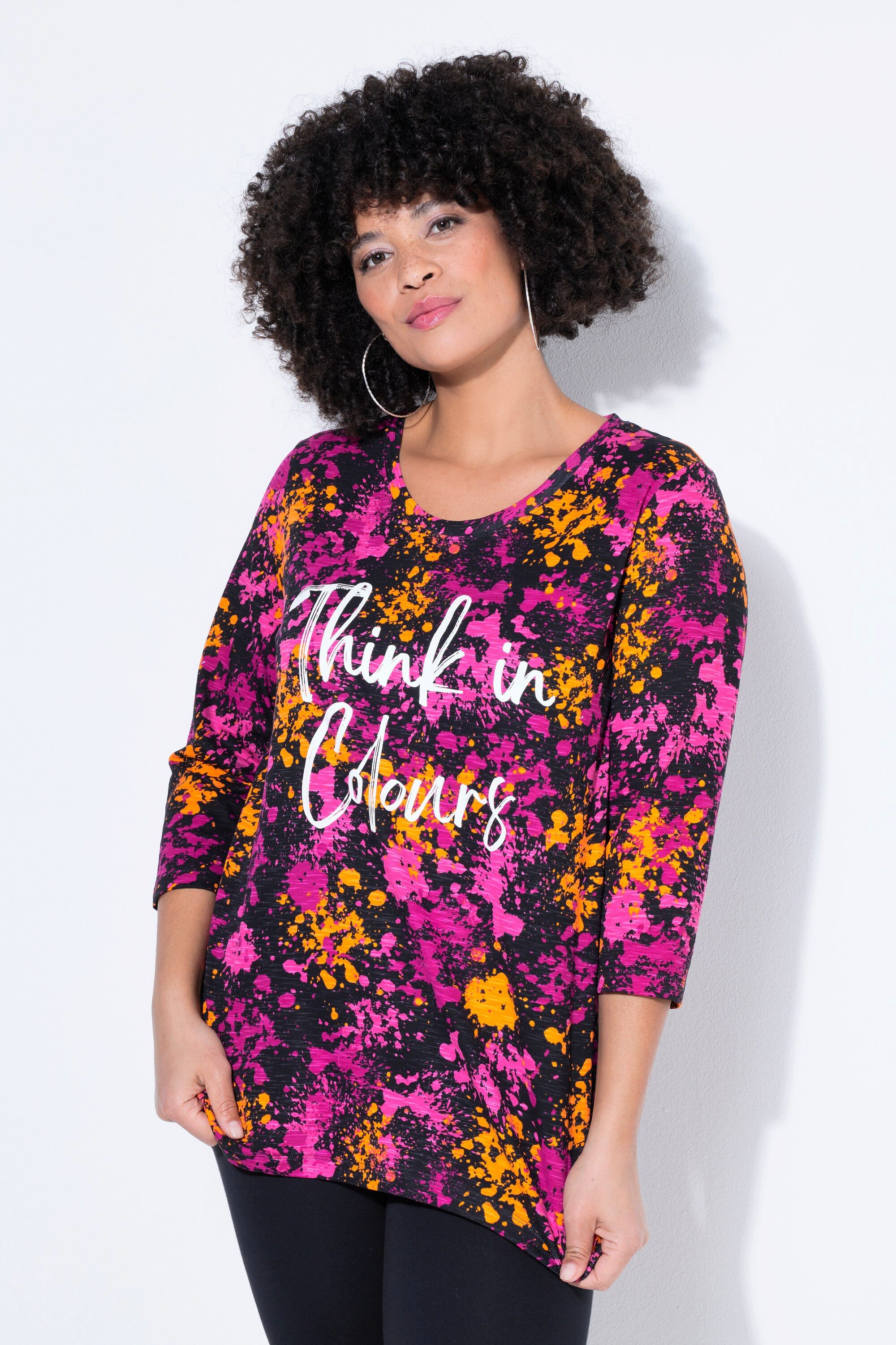 T-Shirt T-Shirt A-Linie Farb-Muster mit Schriftzug