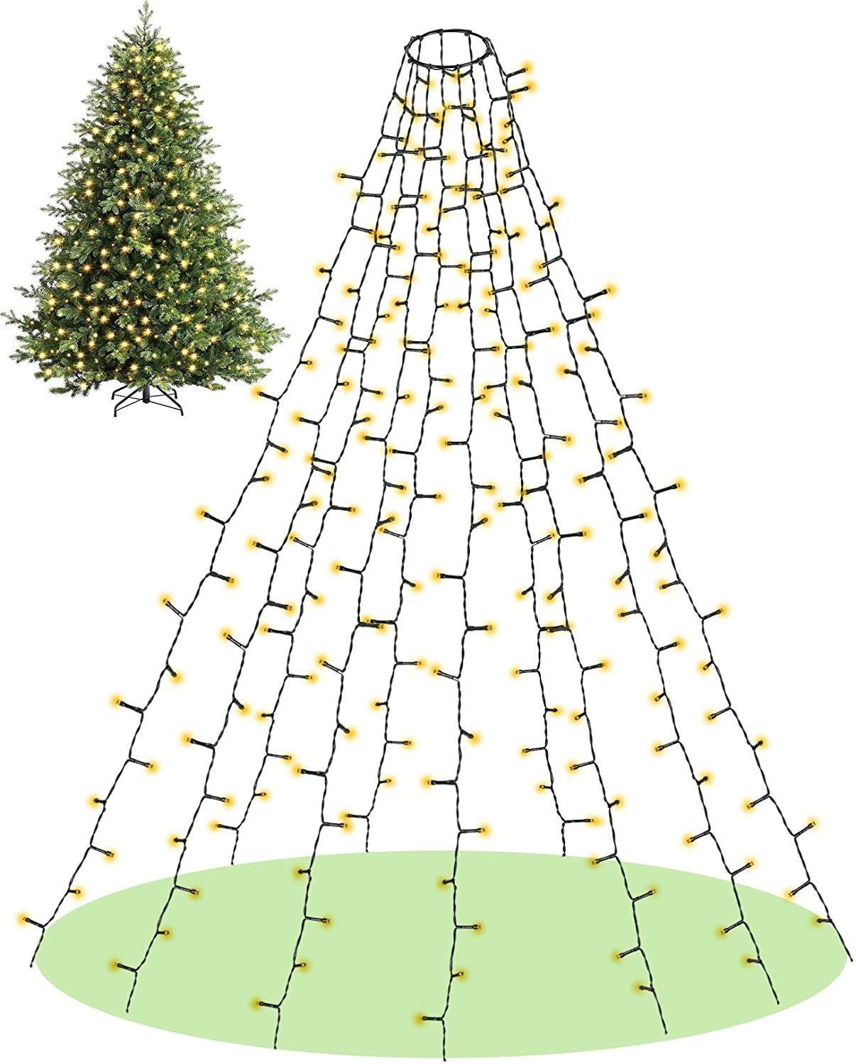 Elegear LED-Lichterkette, Lichterkette Weihnachtsbaum Christbaumbeleuchtung  mit Ring 400 LEDs 10 Stränge IP44 Weihnachtsbaum-Überwurf-Lichterkette  Weihnachtsbeleuchtung Lichterkette für Weihnachtsbaum von 150cm-300cm