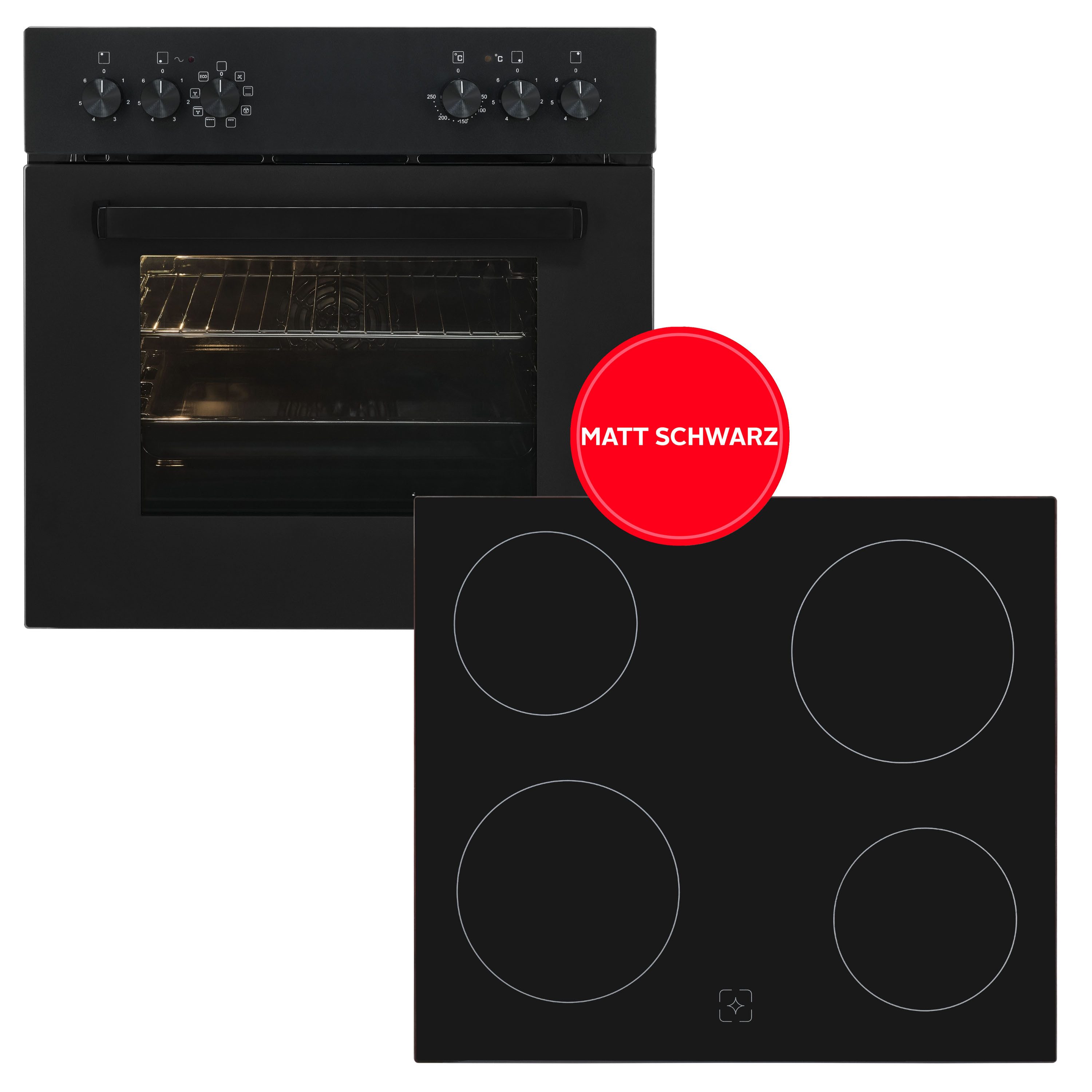 exquisit Elektro-Herd-Set EHE367-U-120 mattschwarz-Set, Modern, trendiges Mattschwarz,Umluft ideal für mehrere Plätzchenbleche