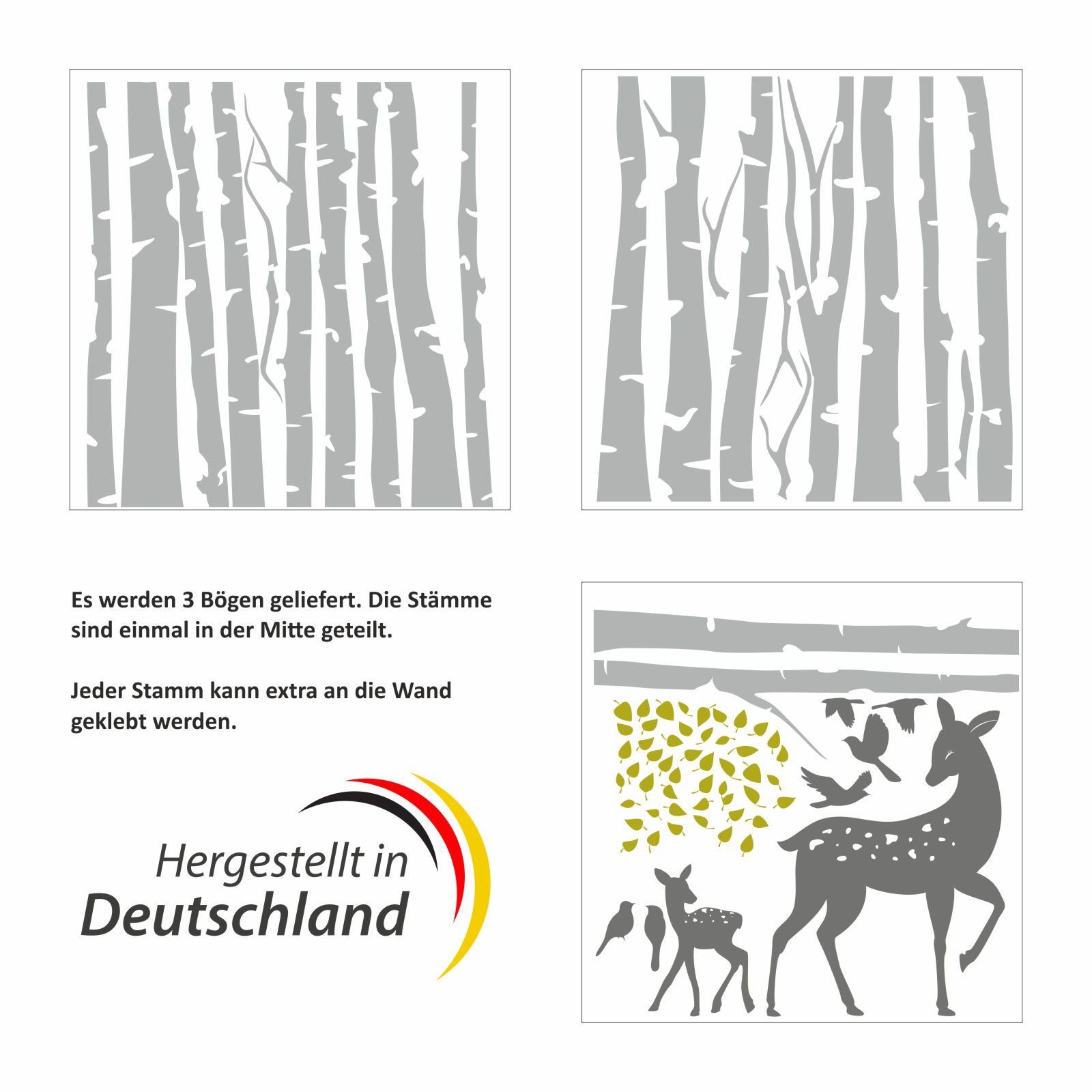 nikima Wandtattoo 197 Wandtattoo Birkenstämme GRAU mit Reh und Kitz - Vögel günstig online kaufen
