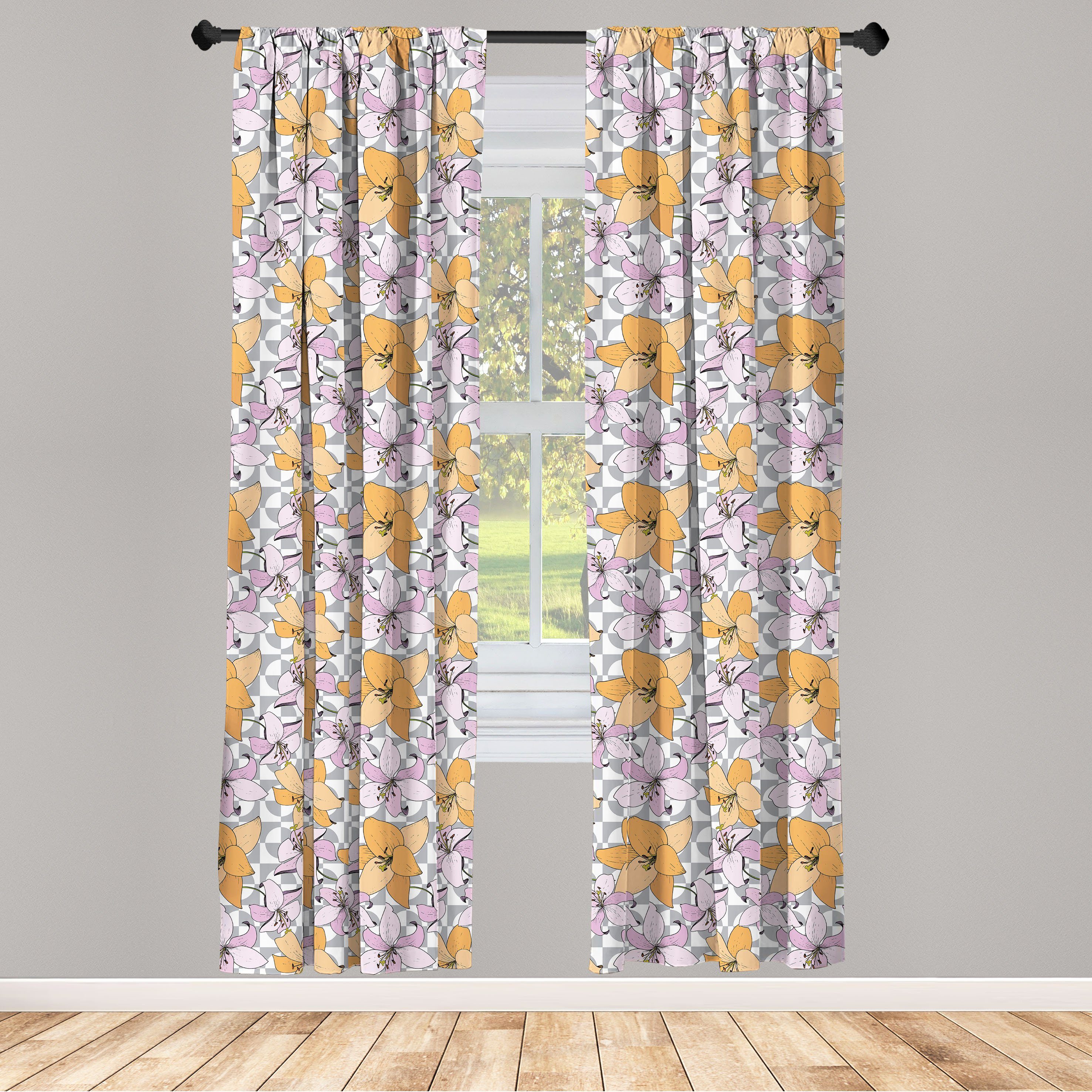 Gardine Vorhang für Wohnzimmer Schlafzimmer Dekor, Abakuhaus, Microfaser, Blumen Pastell Bicolor Lily Flora
