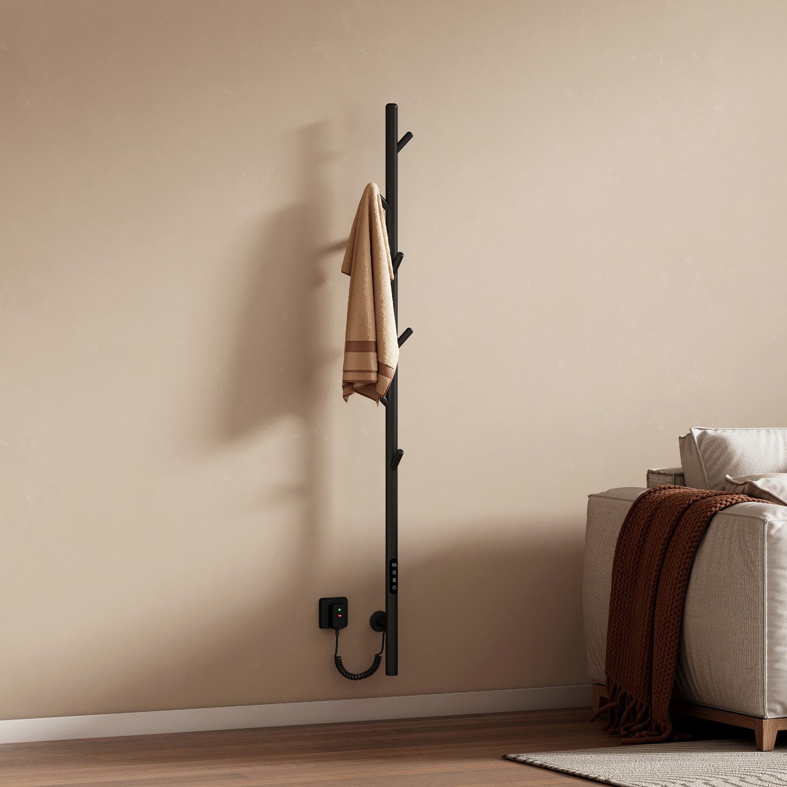 EMKE Elektrischer Badheizkörper Elektrischer Handtuchheizkörper Designheizkörper mit Smart / WLAN /App, Handtuchtrockner Timer für Badezimmer Flur 150 cm hoch, schwarz