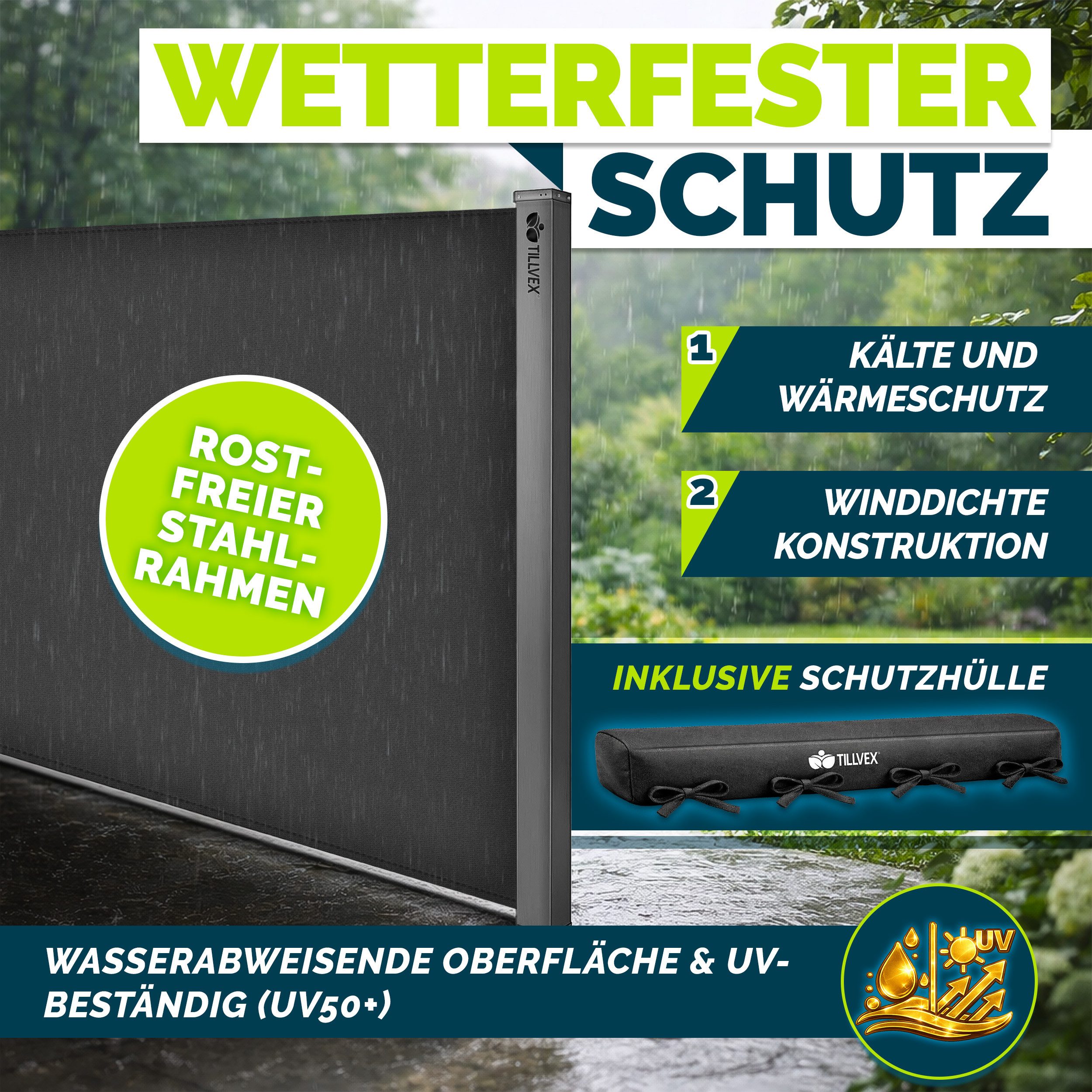 tillvex Seitenmarkise tillvex® Seitenmarkise ausziehbar Markise Wandmarkise Sichtschutz – Bild 5 von 5