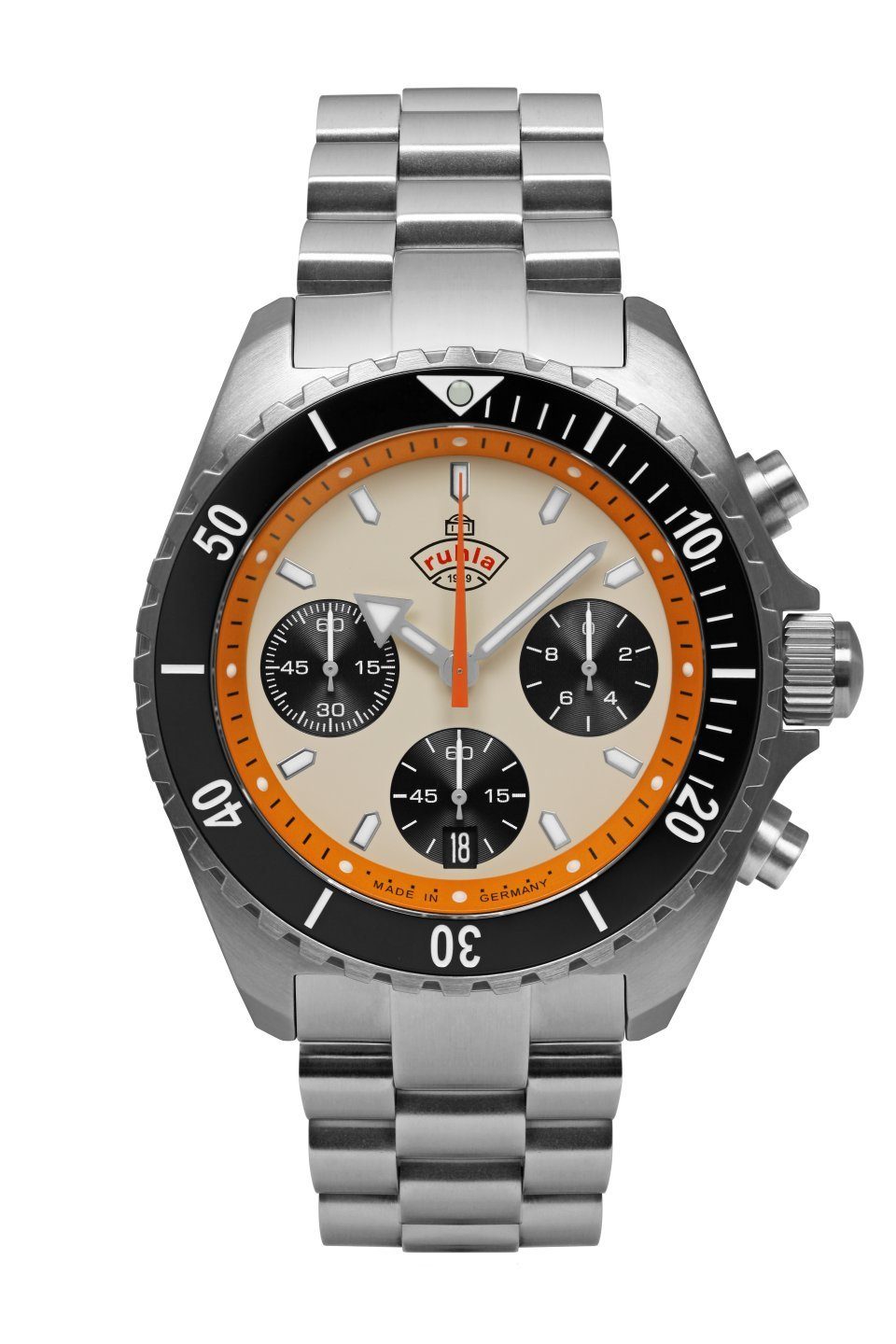 ruhla Chronograph Glasbach Cup, 4970M1, Quarzuhr, Herrenuhr, Datum, Stoppfunktion, Saphirglas, Made in Germany